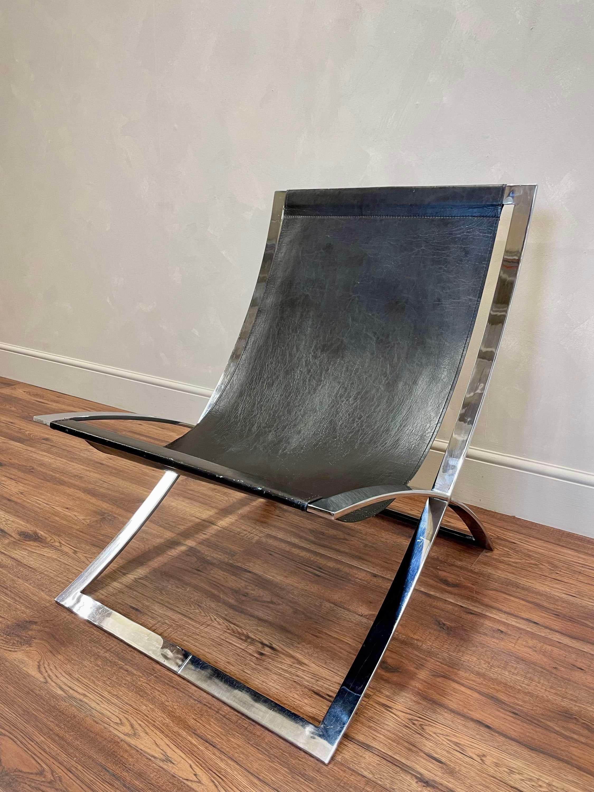 Italian 1970s Leather and Chrome Chair Attributed to Marcello Cuneo 1