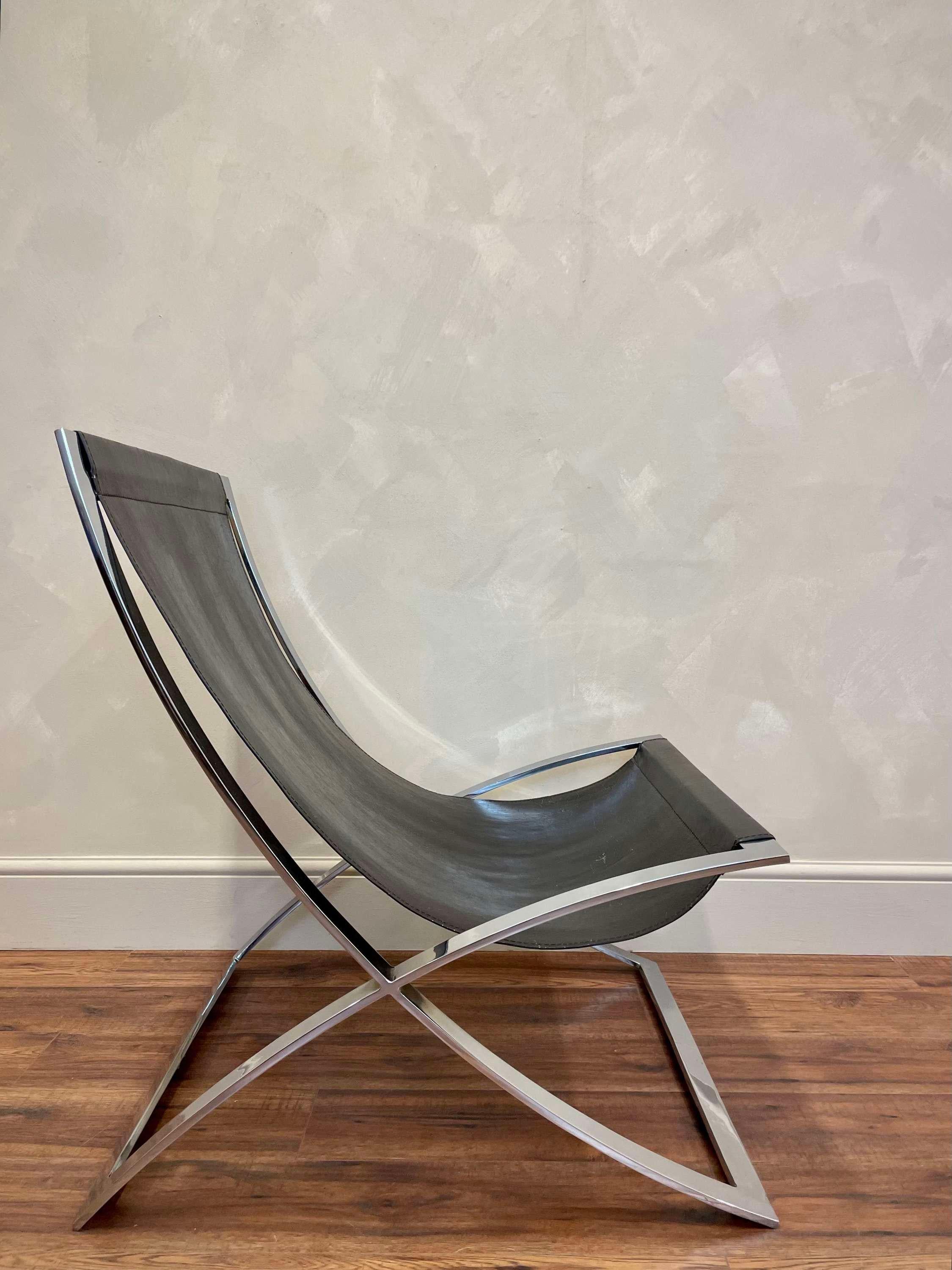 Italian 1970s Leather and Chrome Chair Attributed to Marcello Cuneo 3