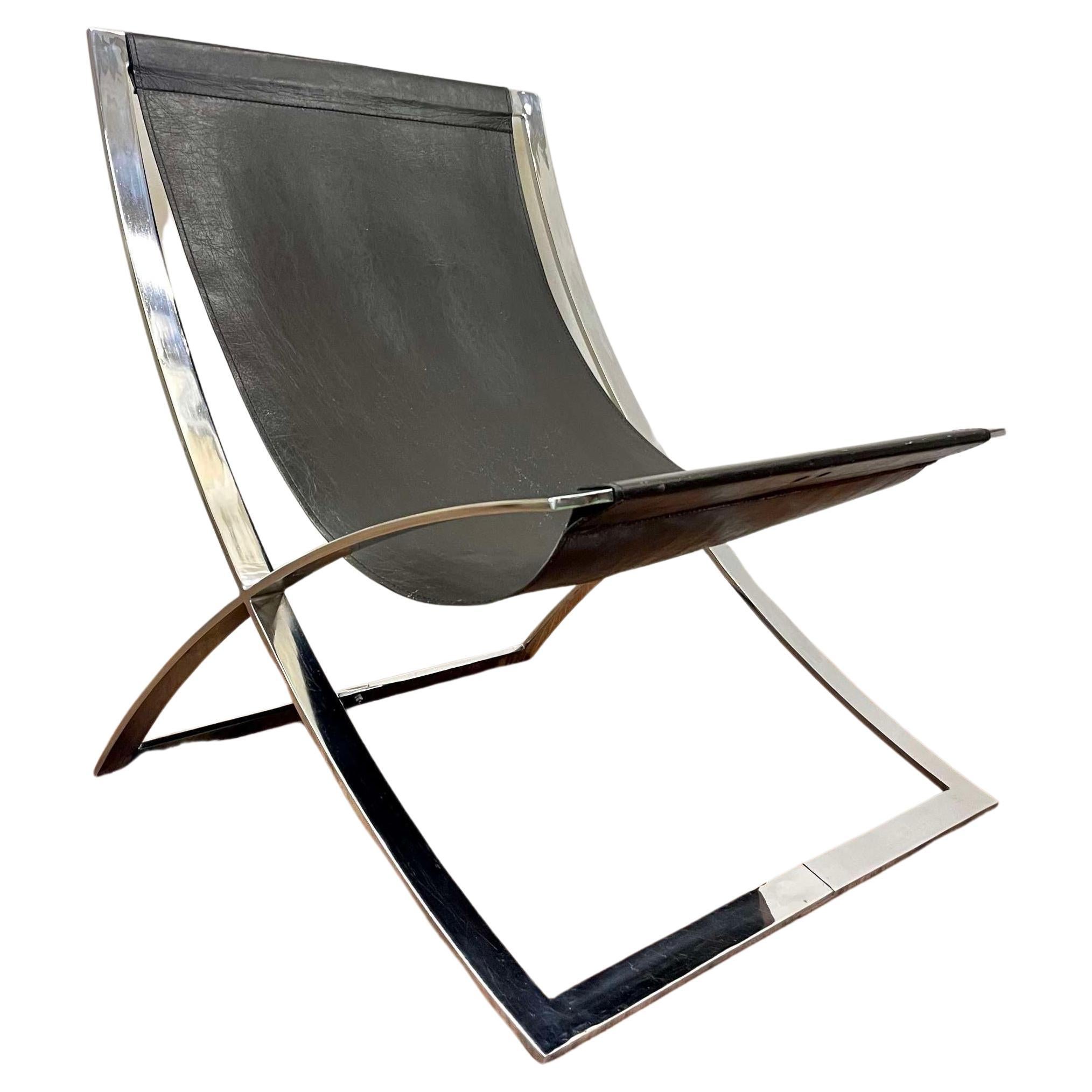 Italian 1970s Leather and Chrome Chair Attributed to Marcello Cuneo