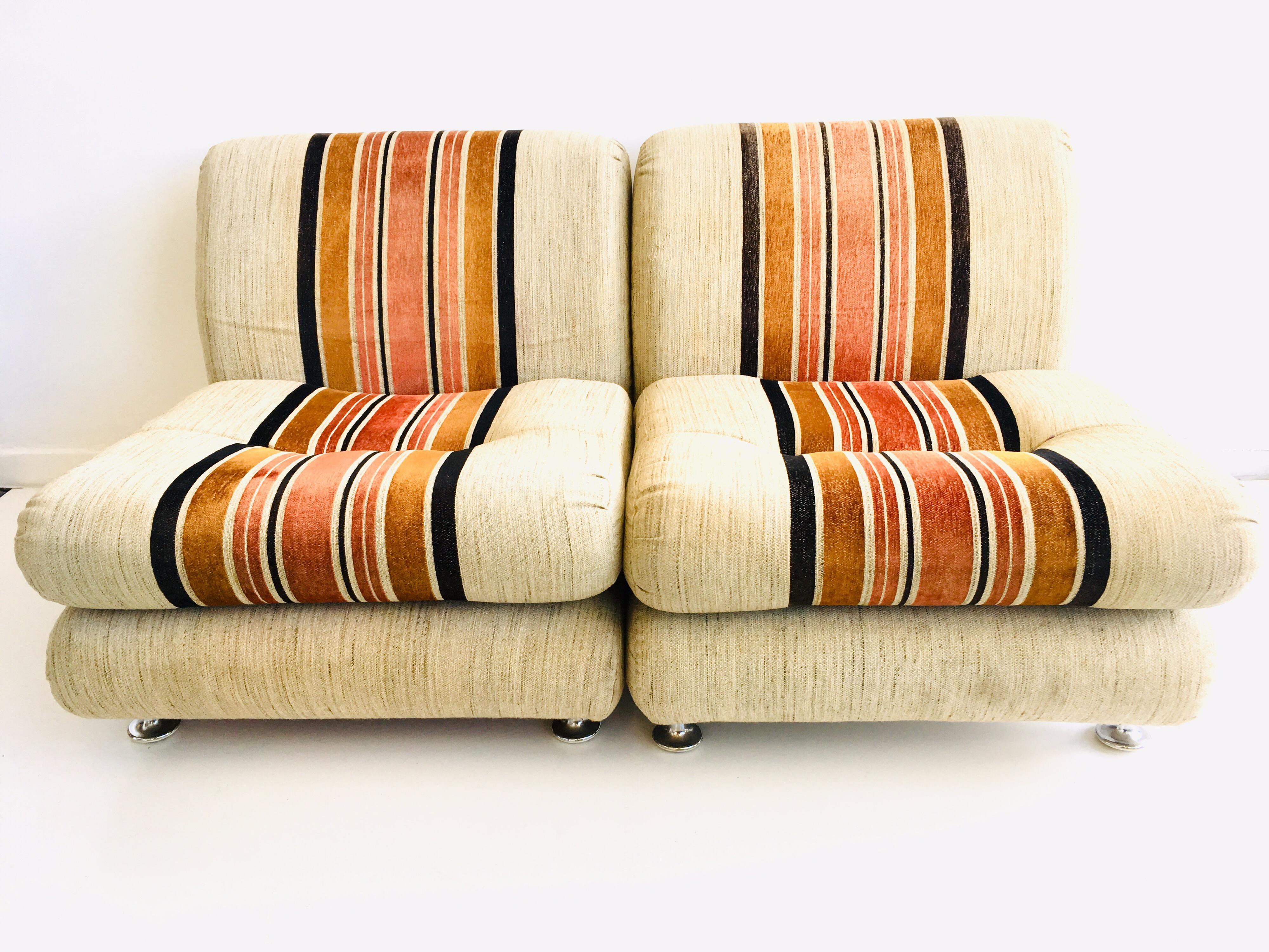 Upholstery Italian 1970s Lowline Lounge Pair of Lounge Chairs For Sale