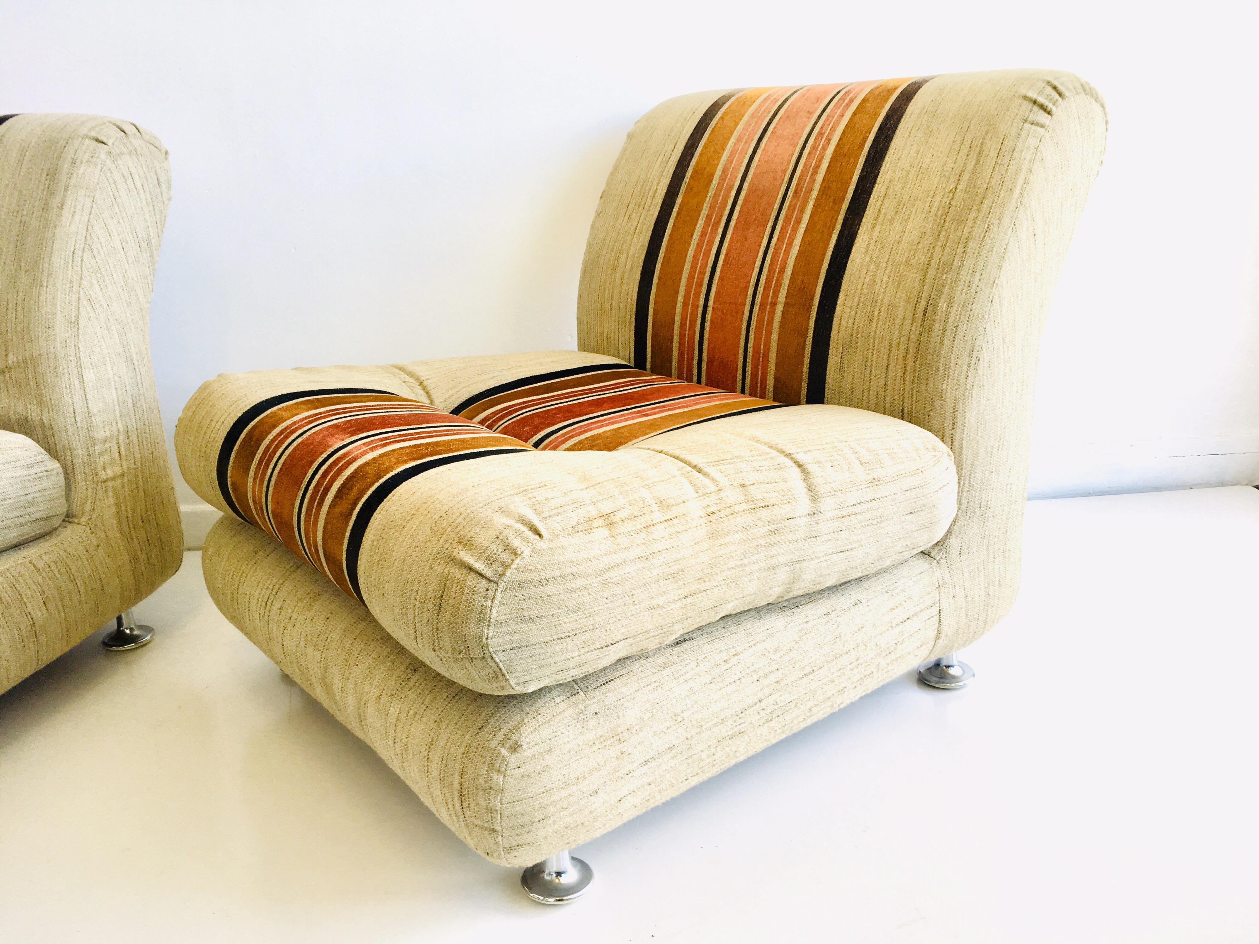 Italian 1970s Lowline Lounge Pair of Lounge Chairs For Sale 1