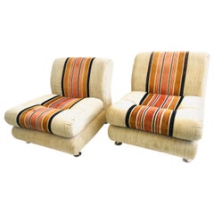 Retro Italian 1970s Lowline Lounge Pair of Lounge Chairs