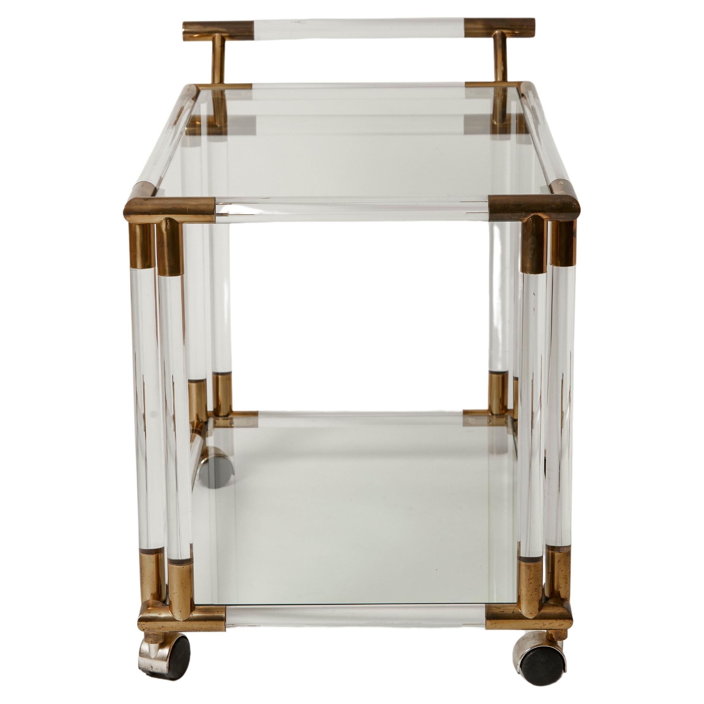 Italian 1970's Lucite Brass and Glass 2 Tier Barcart