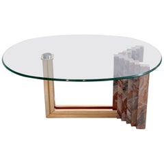 Italian 1970s Marble and Brass Coffee Table Attributed to Italo Valenti