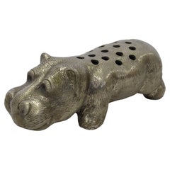 Italian 1970s Metal Hippopotamus Flower Vase.