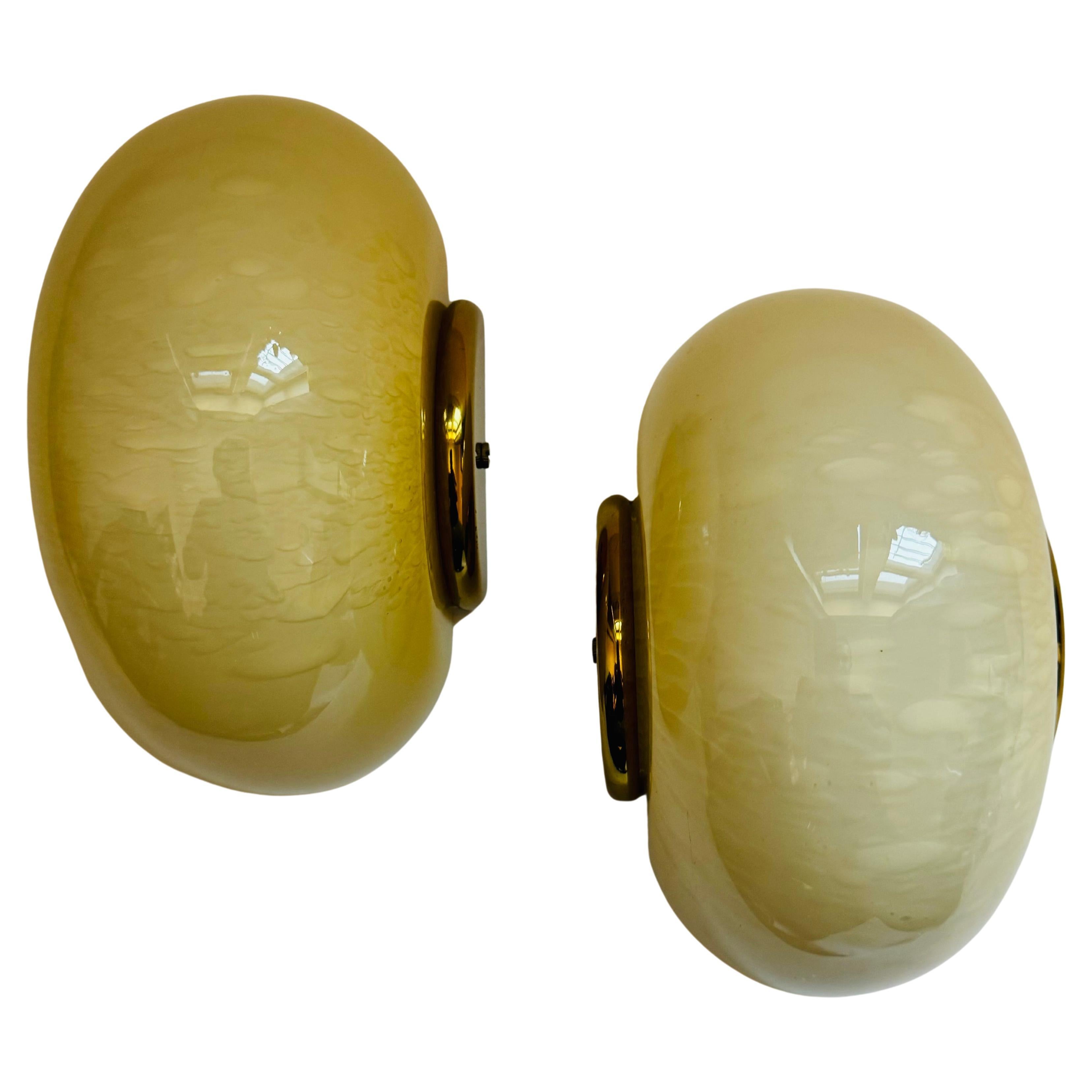 Italian 1970s Mid Century Fabbian Egg Murano Glass Wall Lamps For Sale