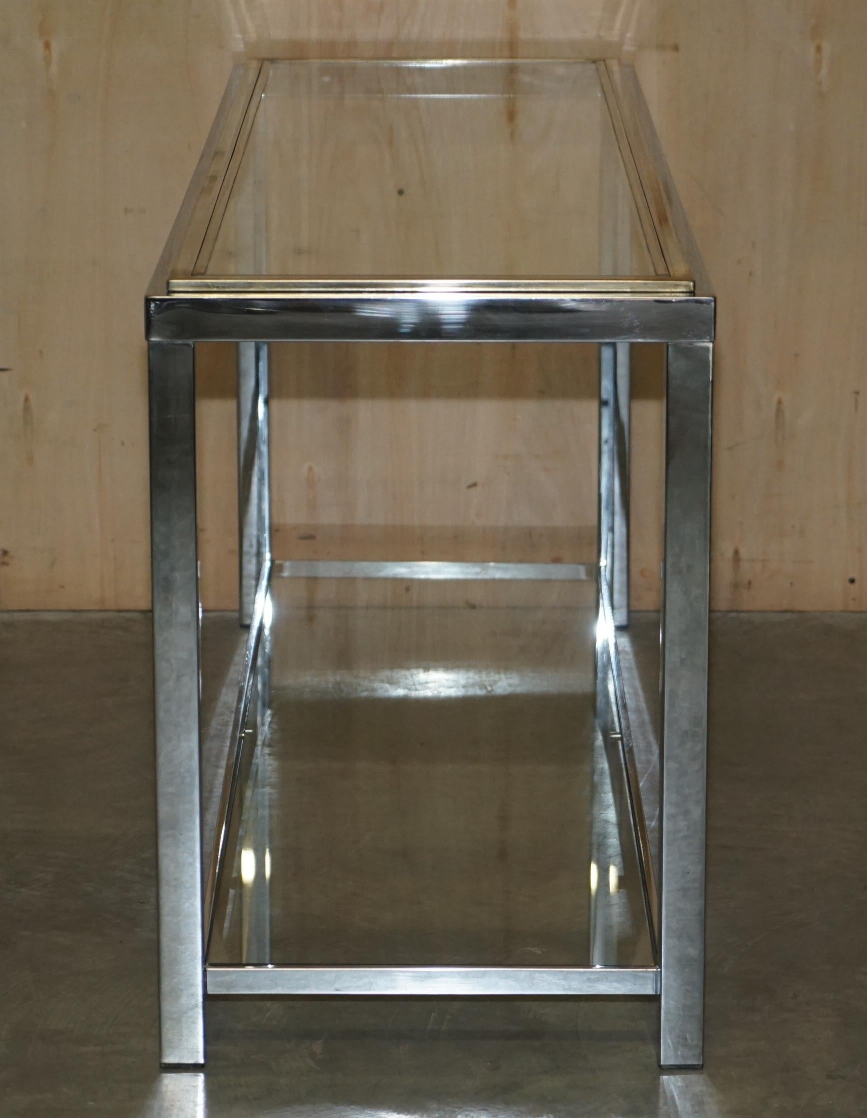 Italian 1970's Mid-Century Modern Vintage Chrome Brass & Glass Console Table For Sale 13