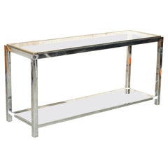 Italian 1970's Mid-Century Modern Vintage Chrome Brass & Glass Console Table