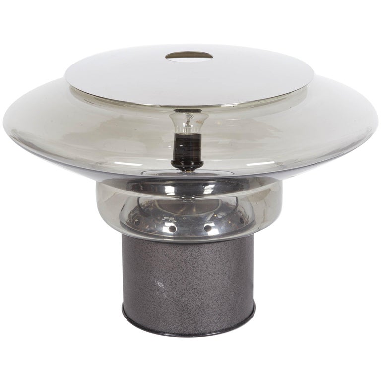 Italian 1970s Modern Sculptural Glass and Iron Table Lamp For Sale at ...