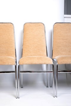 Italian 1970's Morex Tubular Chrome Dining Chairs In The Style of Milo Baughman