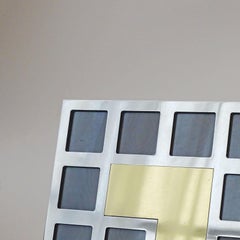 Cornice multifinestra italiana degli anni '70 in ottone, cromo e pelle