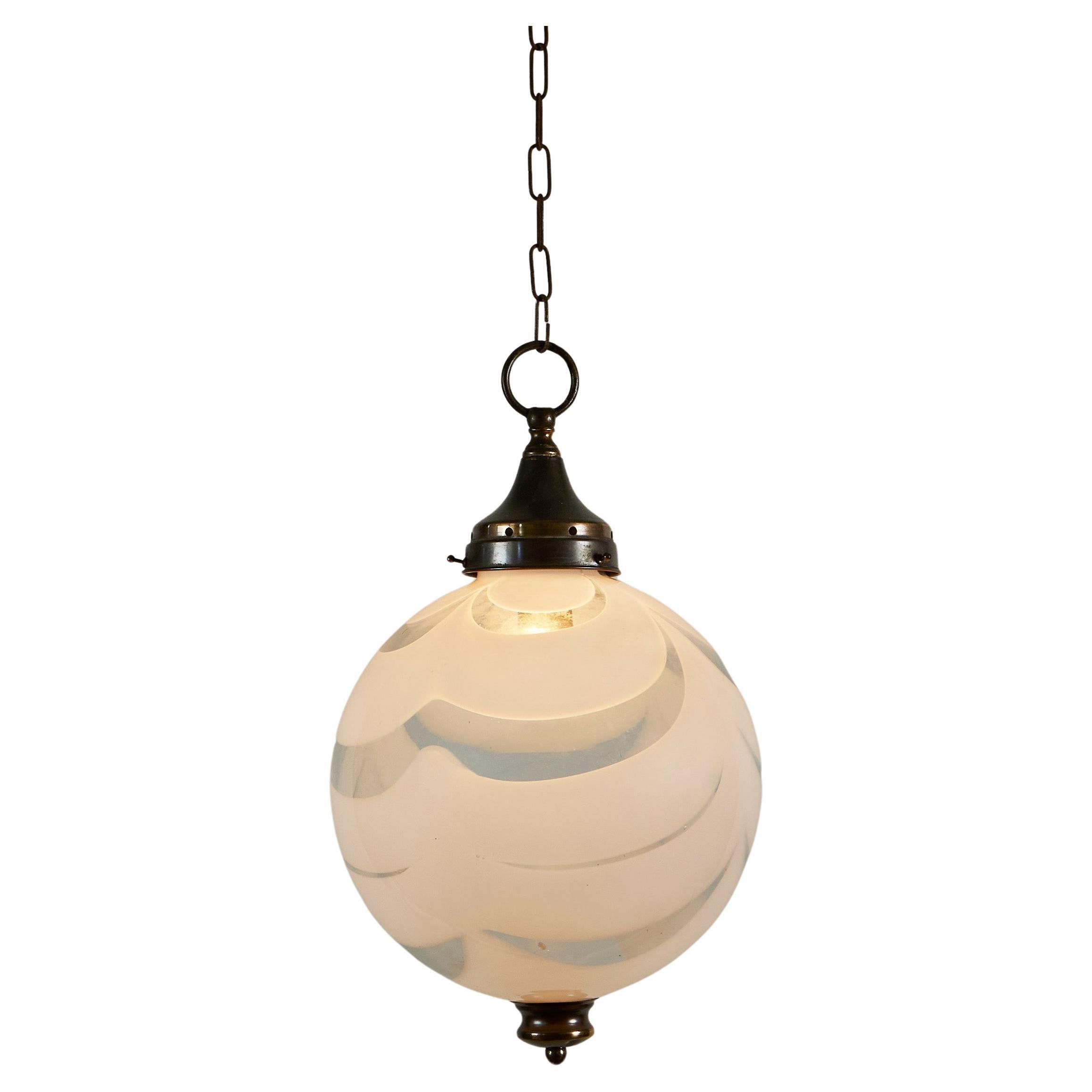 Italian 1970s Murano white swirl ball pendant For Sale