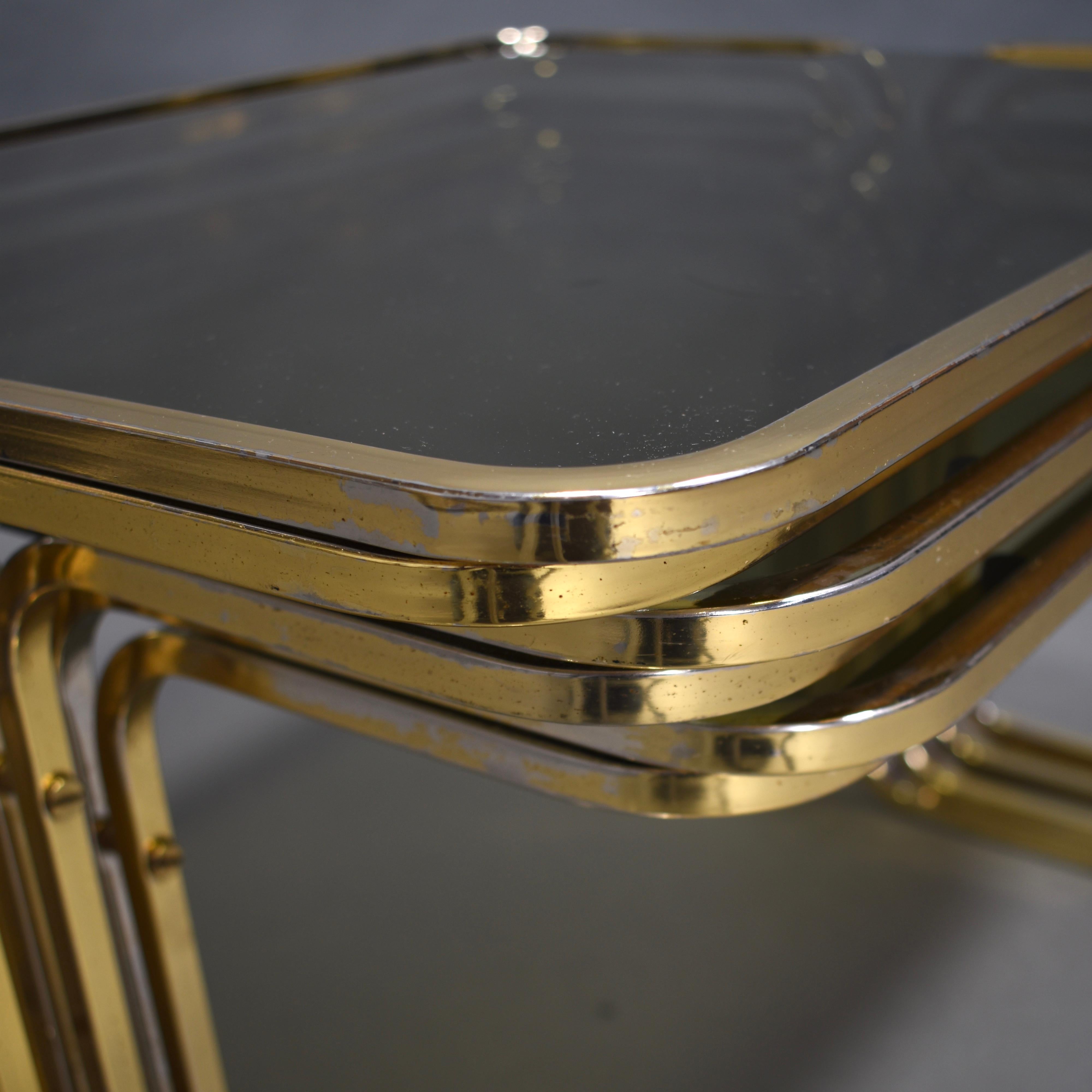 Italian 1970s Nesting Tables Gold / Smoked Glass, Italy, circa 1970 For Sale 8