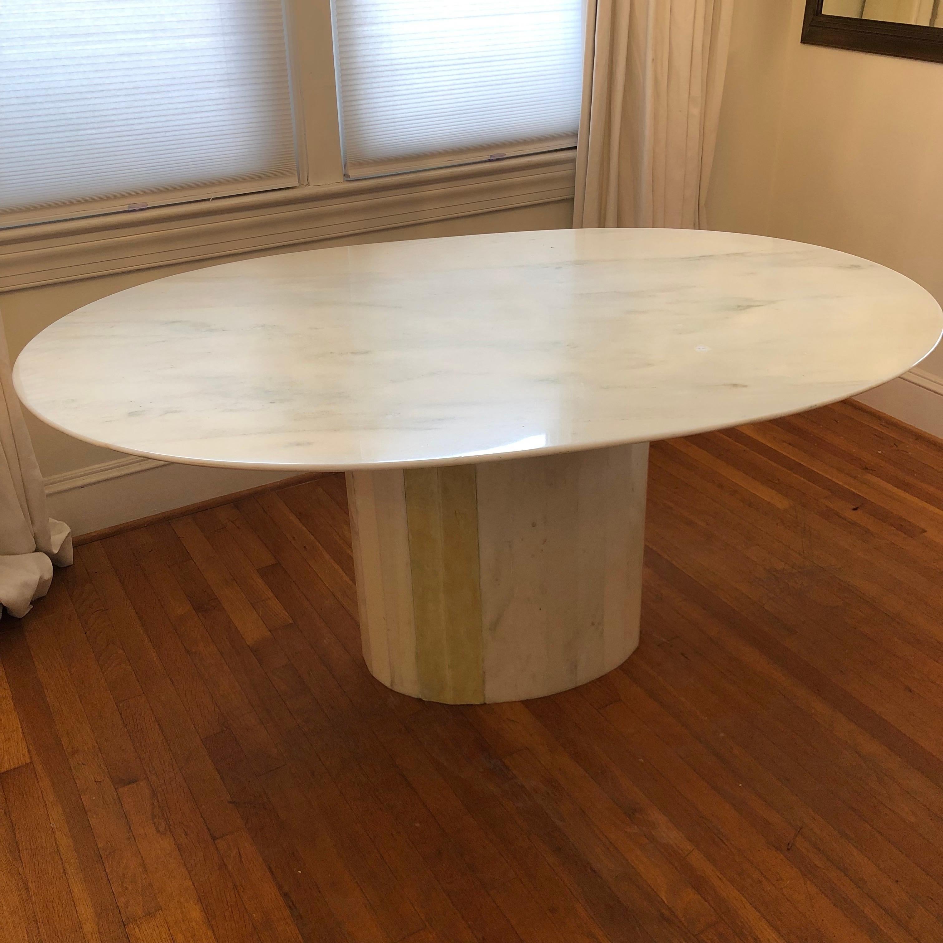 Italian 1970's Oval Mid-Century Modern Marble Pedestal Dining Table/Desk 13