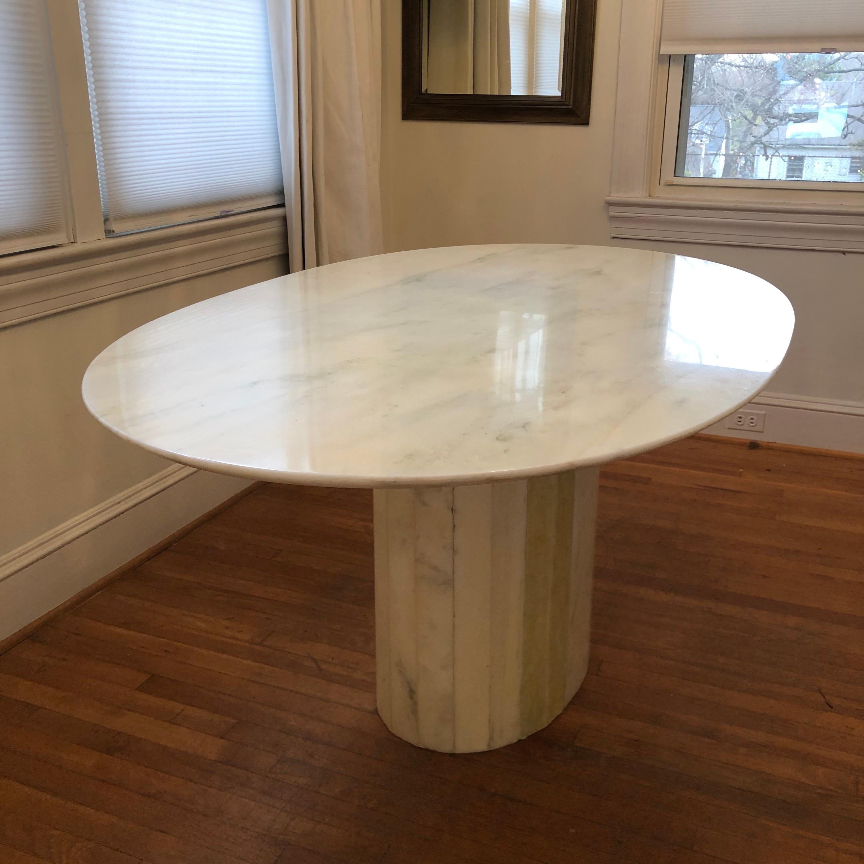 Italian 1970's Oval Mid-Century Modern Marble Pedestal Dining Table/Desk 1