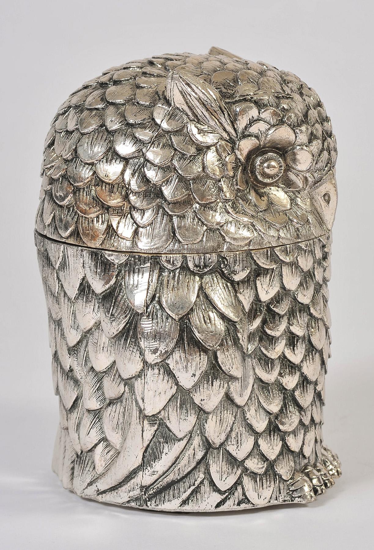 Silvered Italian 1970s Owl Ice Bucket by Mauro Manetti For Sale