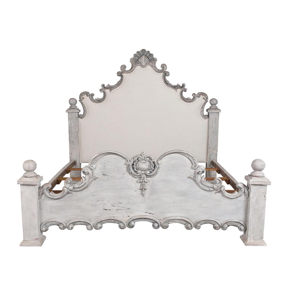 Hand-Carved Italian 1970s Painted King Size Bed Frame