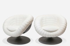 Italian 1970's Pair of Armchair Baseball Space White Leather Metal Black