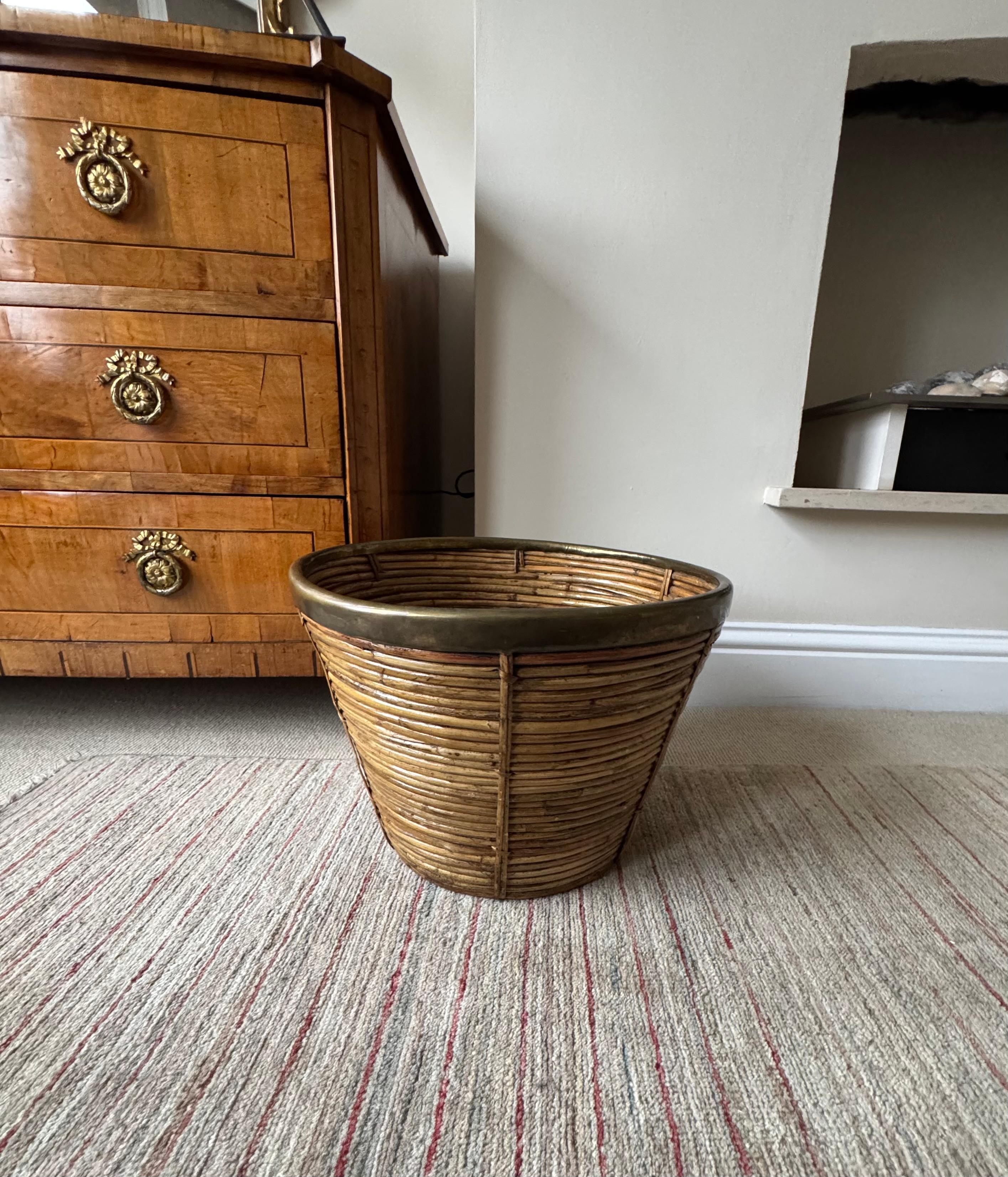 A fabulous large pencil reed bin, basket or planter. Italian c.1970’s