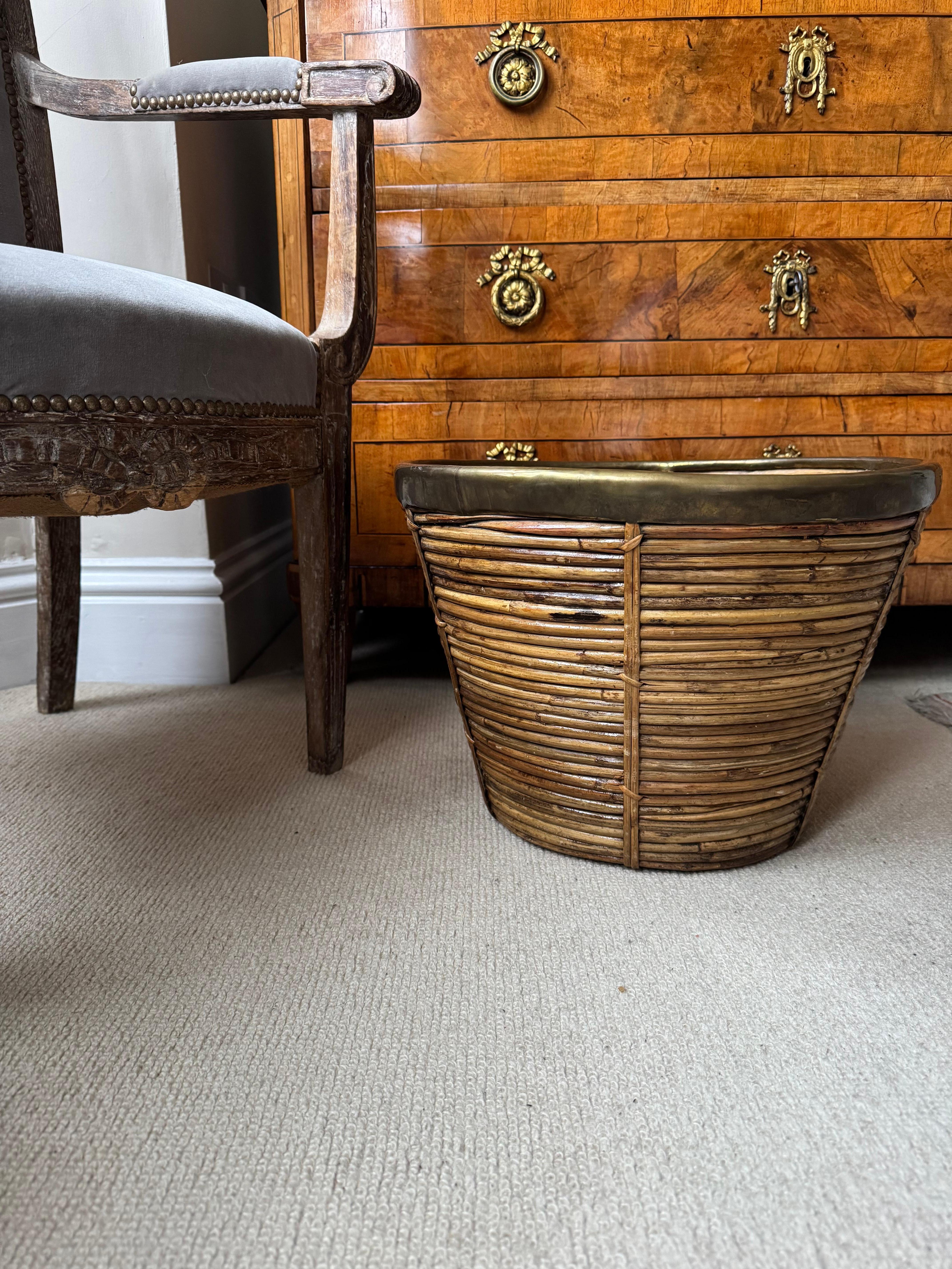 Mid-Century Modern Italian 1970’s  pencil reed wicker bin basket planter
