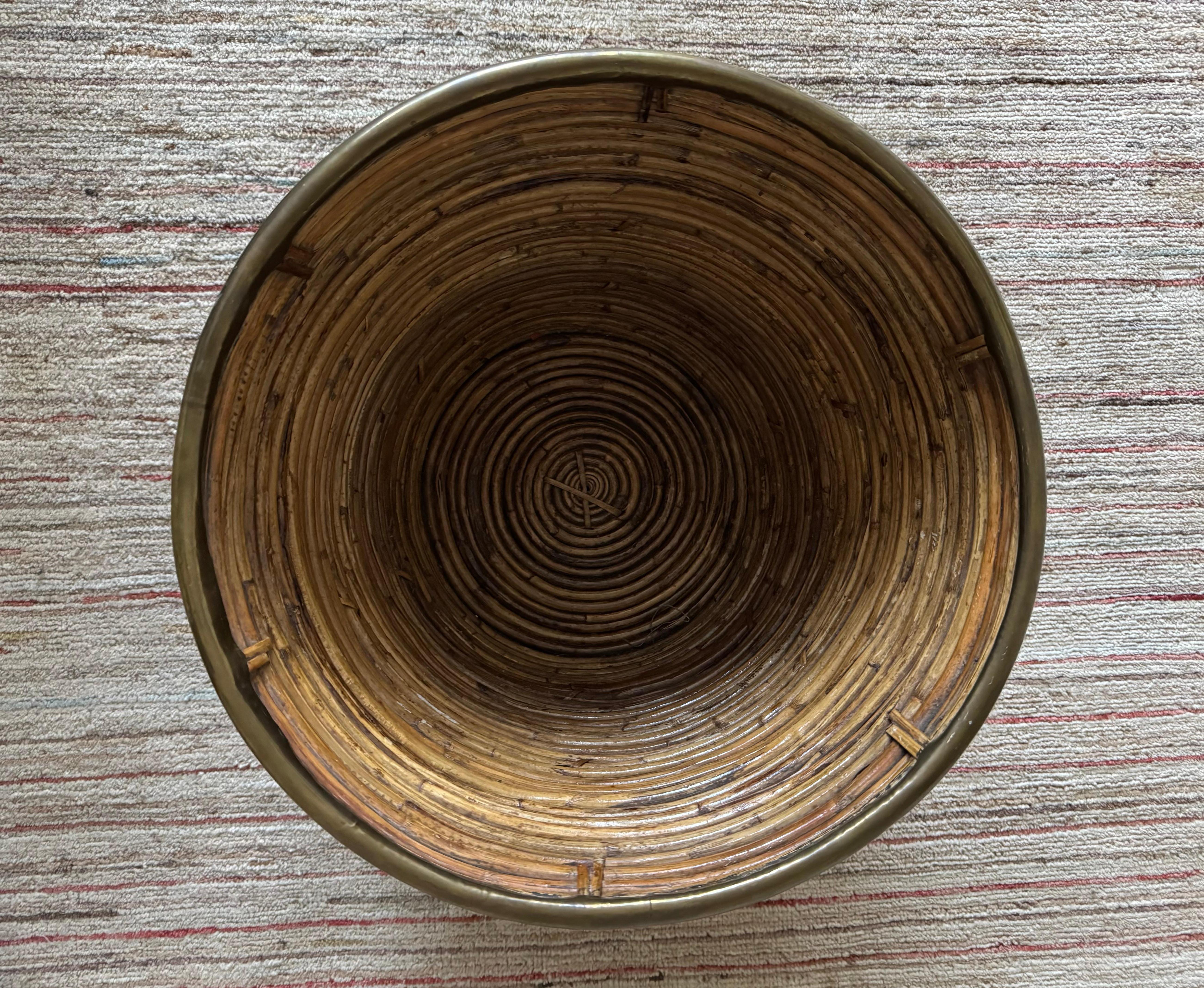 Lacquered Italian 1970’s  pencil reed wicker bin basket planter