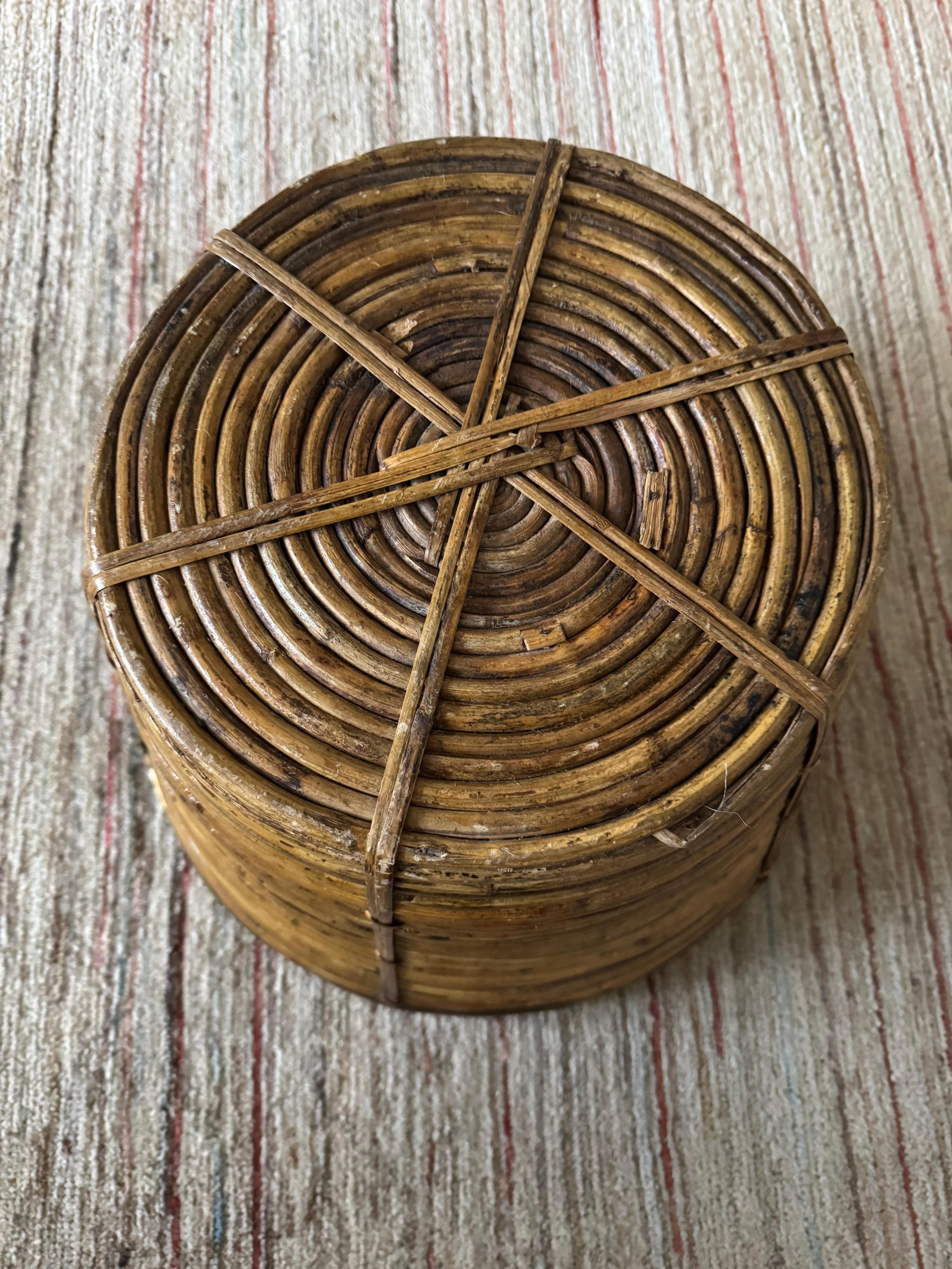20th Century Italian 1970’s  pencil reed wicker bin basket planter