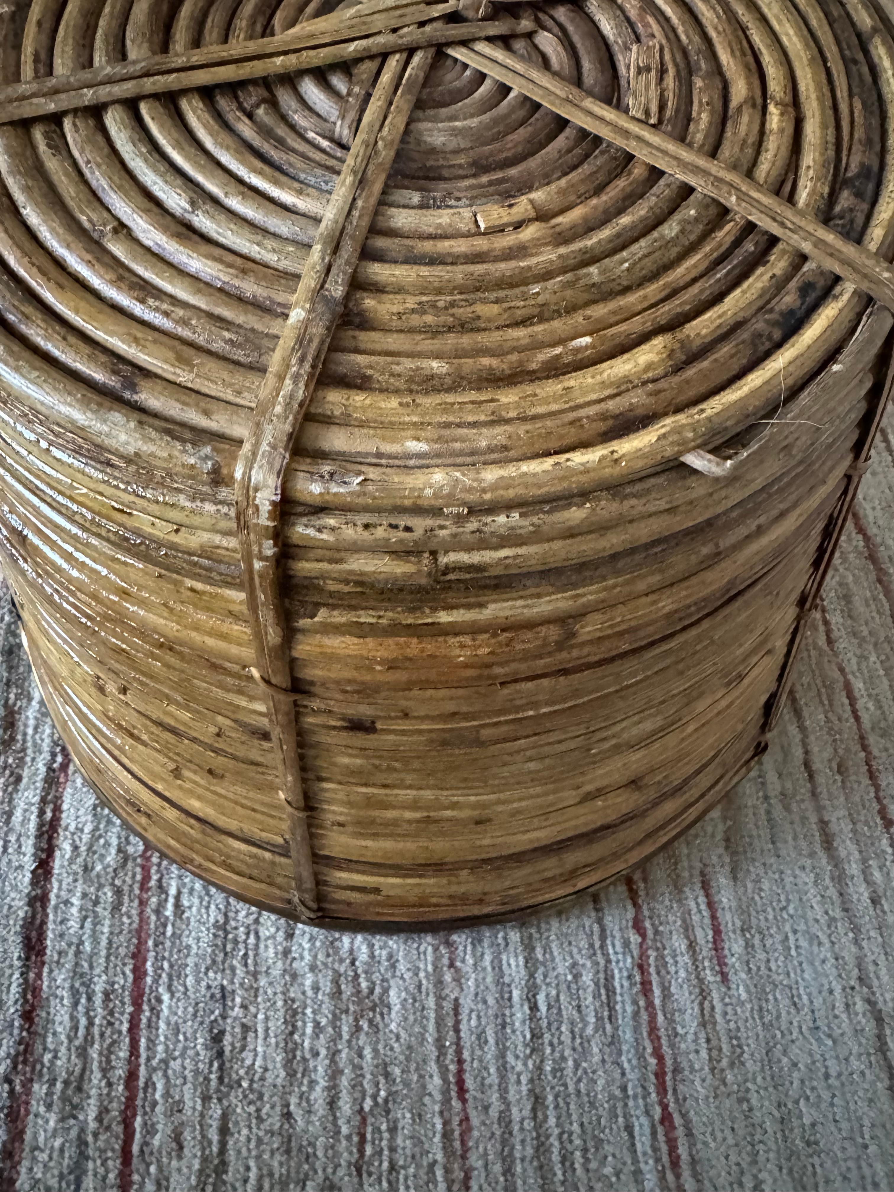 Brass Italian 1970’s  pencil reed wicker bin basket planter