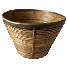 Italian 1970’s  pencil reed wicker bin basket planter