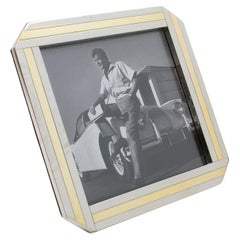 Italian 1970s Picture Frame Geometric Design with Chrome and Brass