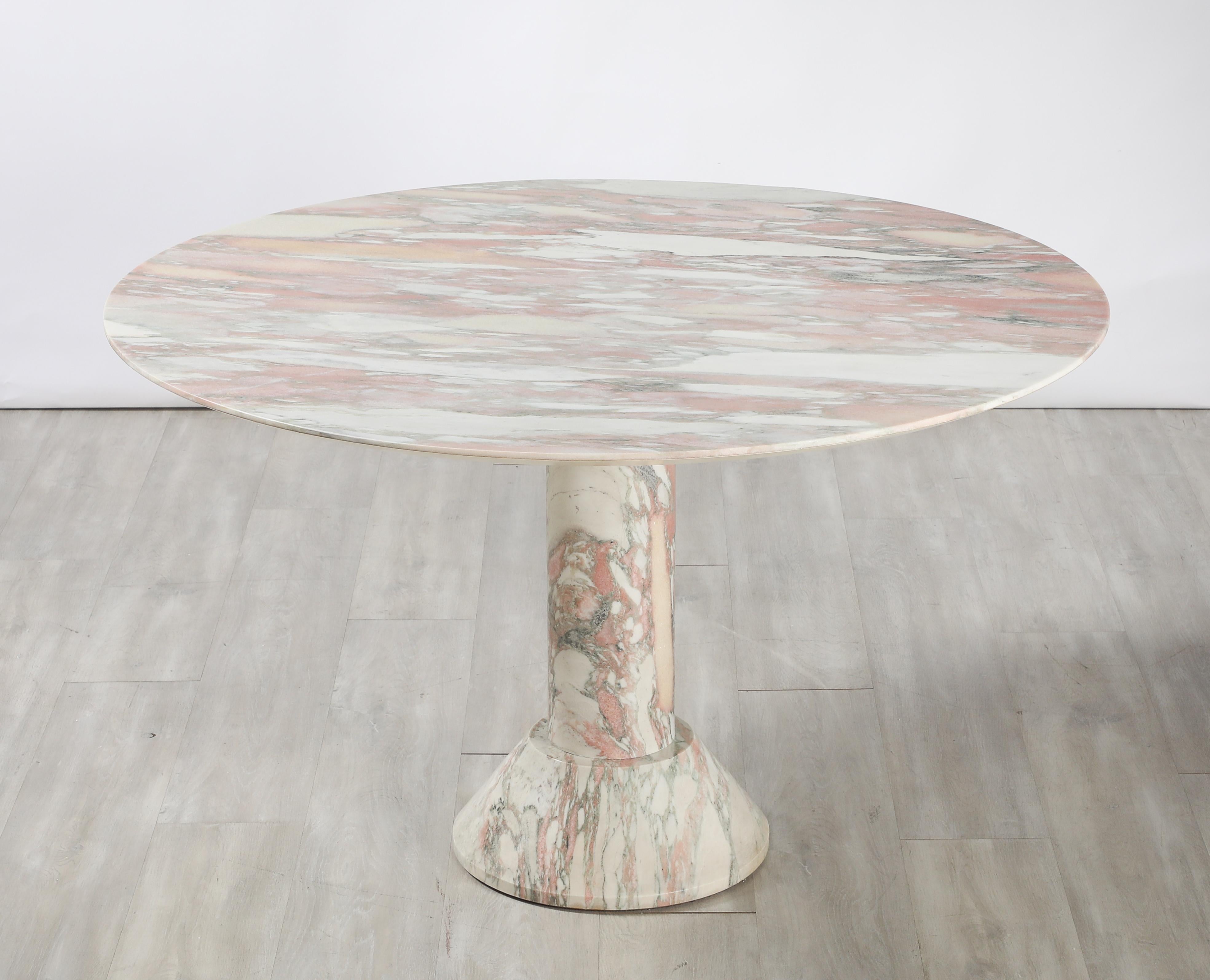 Italienische 1970's Rosa geädert Marmor Center oder Esszimmer Sockel Tisch im Angebot 14
