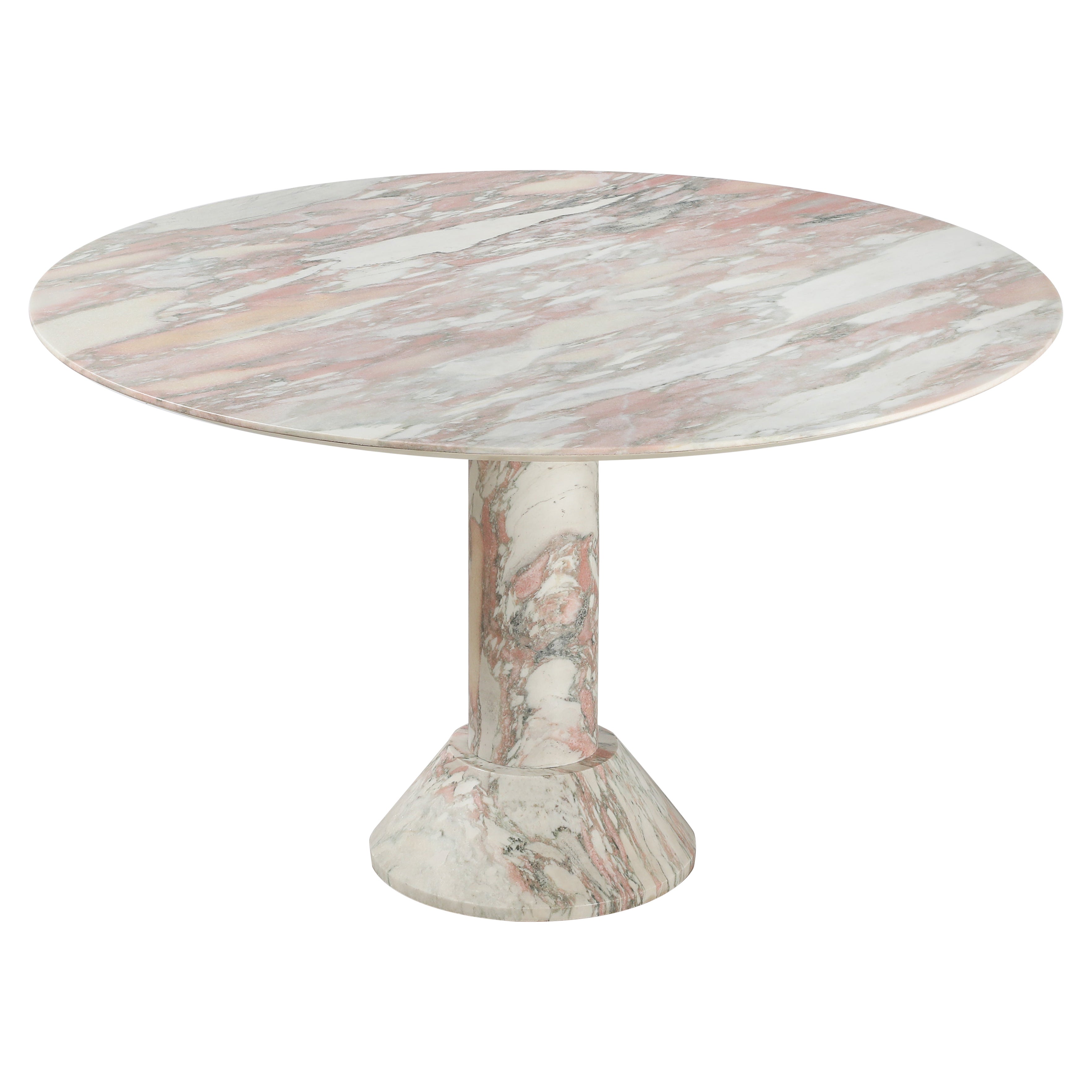 Italian 1970
s Pink Veined Marble Center or Dining Pedestal Table