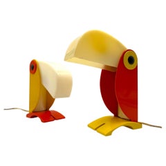 Italian 1970s Plastic Toucan Table Lamp Pair by Enea Ferrari