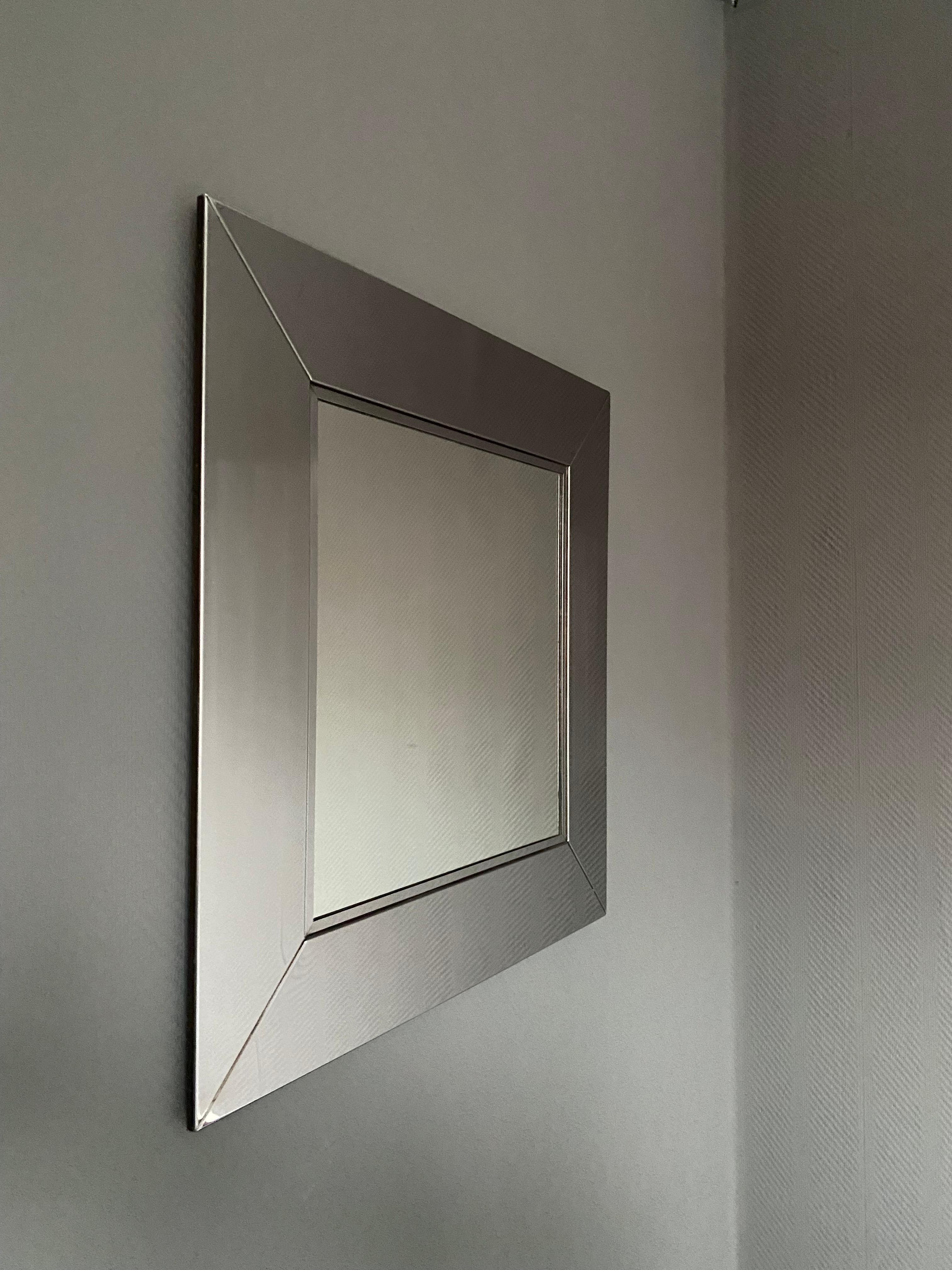 Italian 1970's Polished Stainless Steel Wall Mirror For Sale 2
