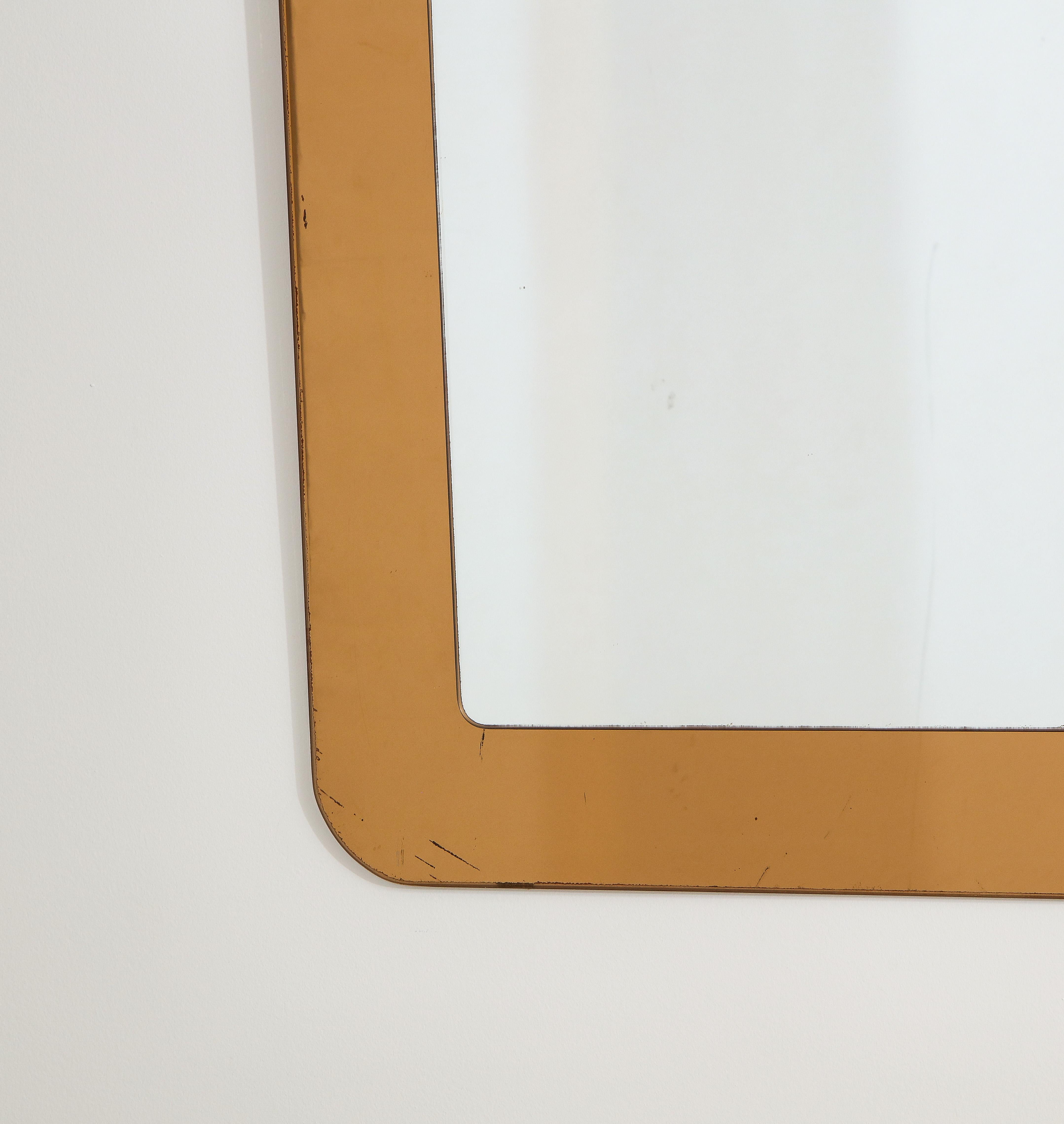 Italian 1970's Rose Gold All Glass Mirror In Fair Condition In New York, NY
