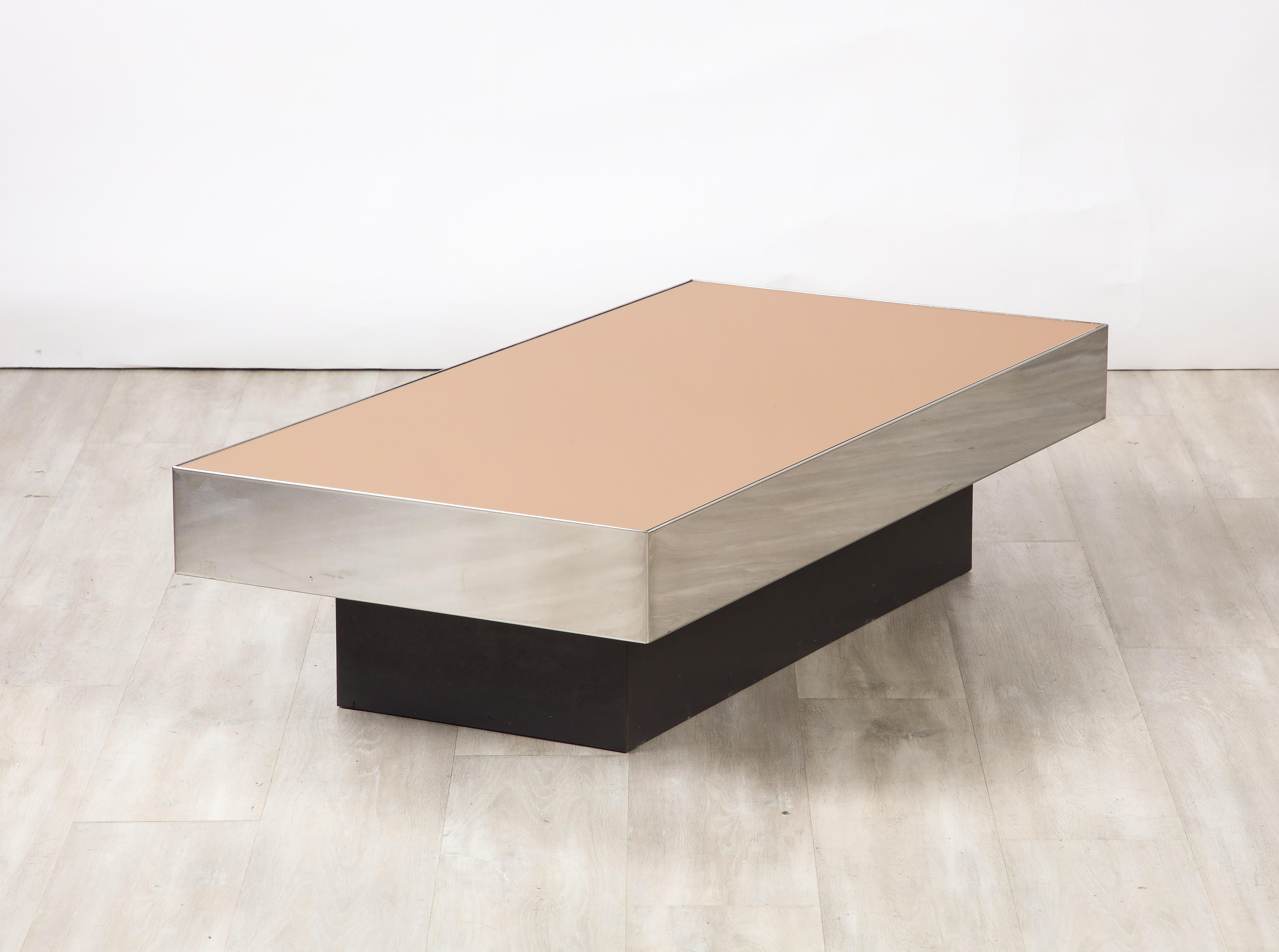 Willy Rizzo Att. Italian 1970's Rose Gold and Chrome Rectangular Coffee Table  For Sale 4