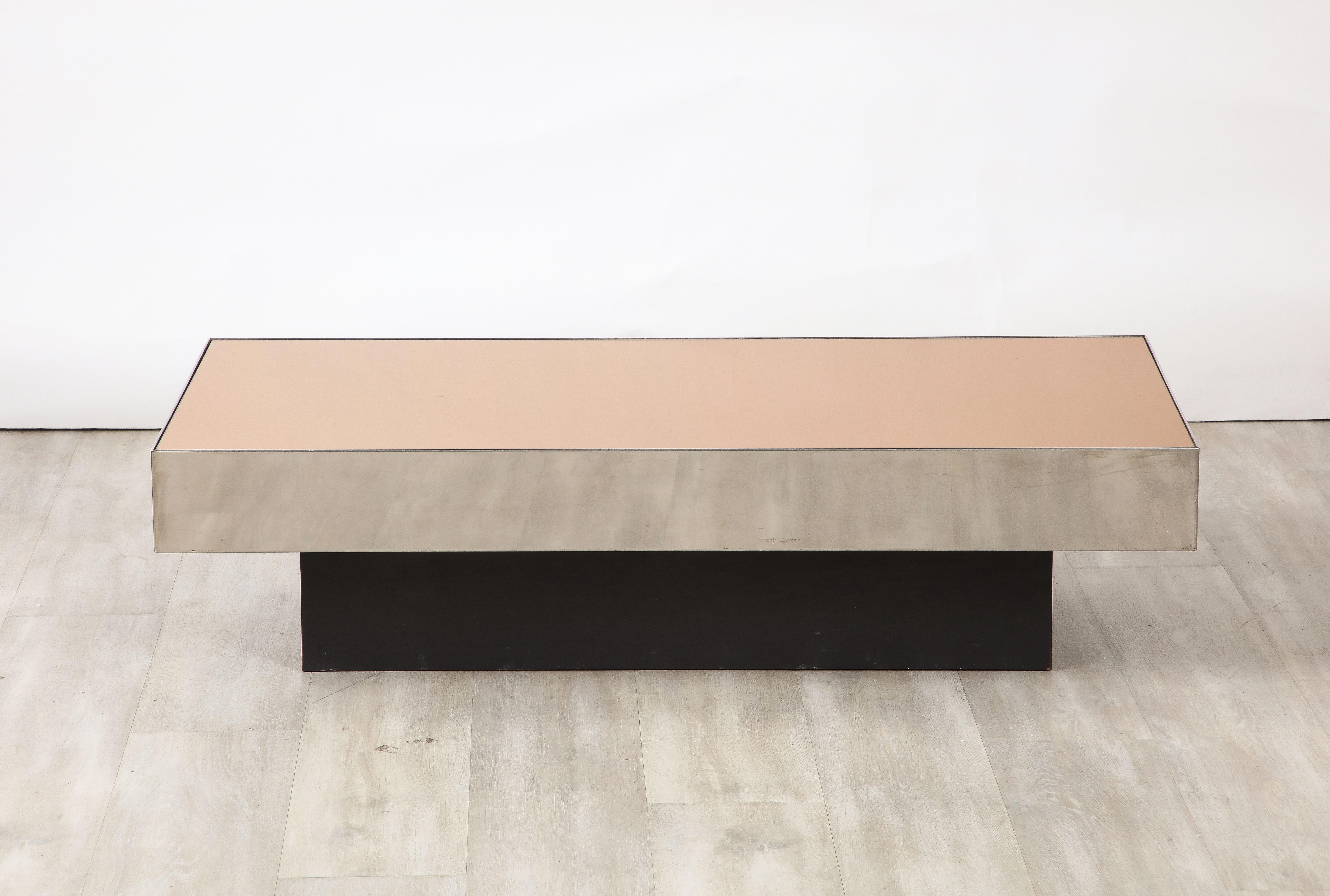 Willy Rizzo Att. Italian 1970's Rose Gold and Chrome Rectangular Coffee Table  For Sale 5