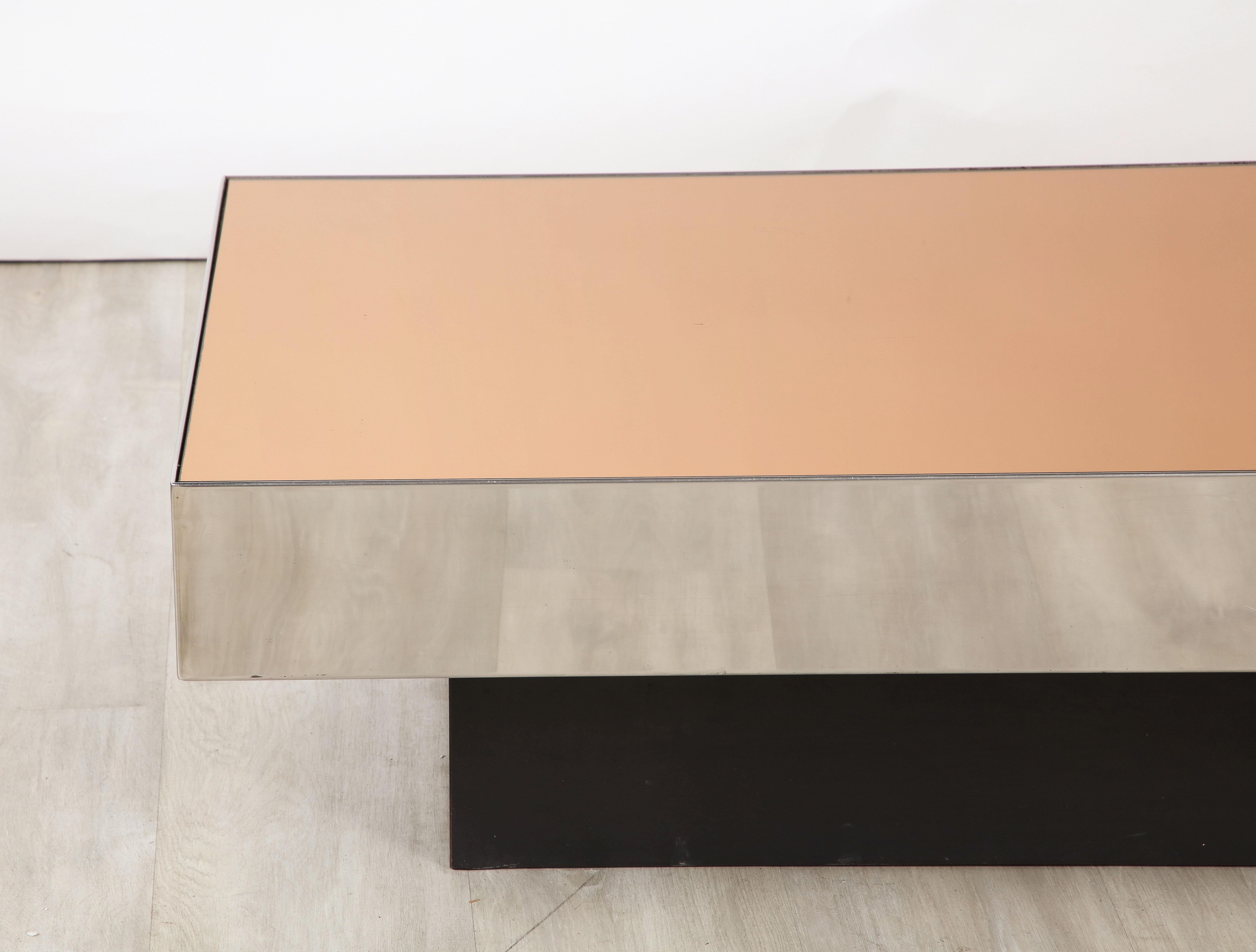 Willy Rizzo Att. Italian 1970's Rose Gold and Chrome Rectangular Coffee Table  For Sale 6