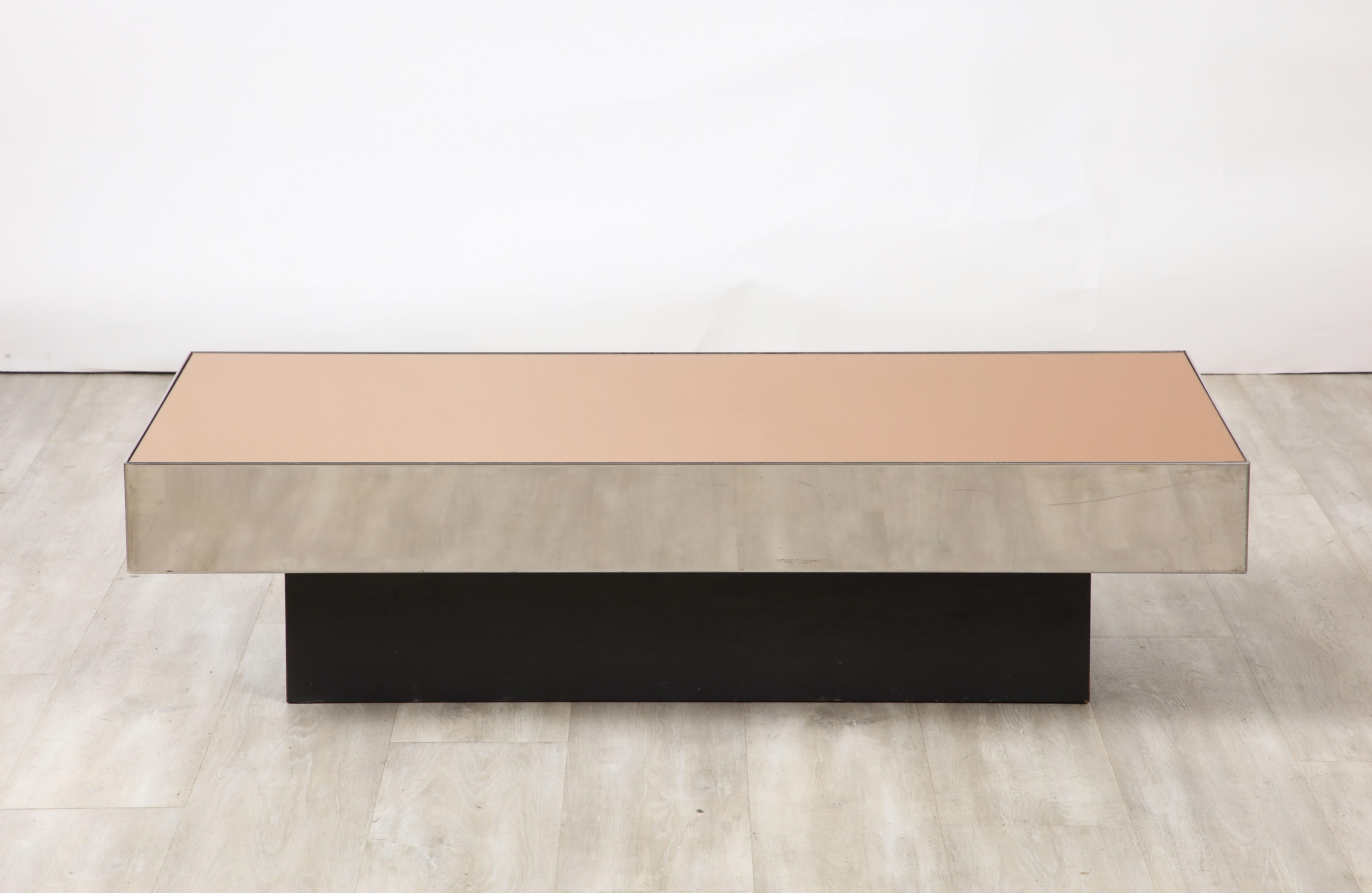 Modern Willy Rizzo Att. Italian 1970's Rose Gold and Chrome Rectangular Coffee Table  For Sale