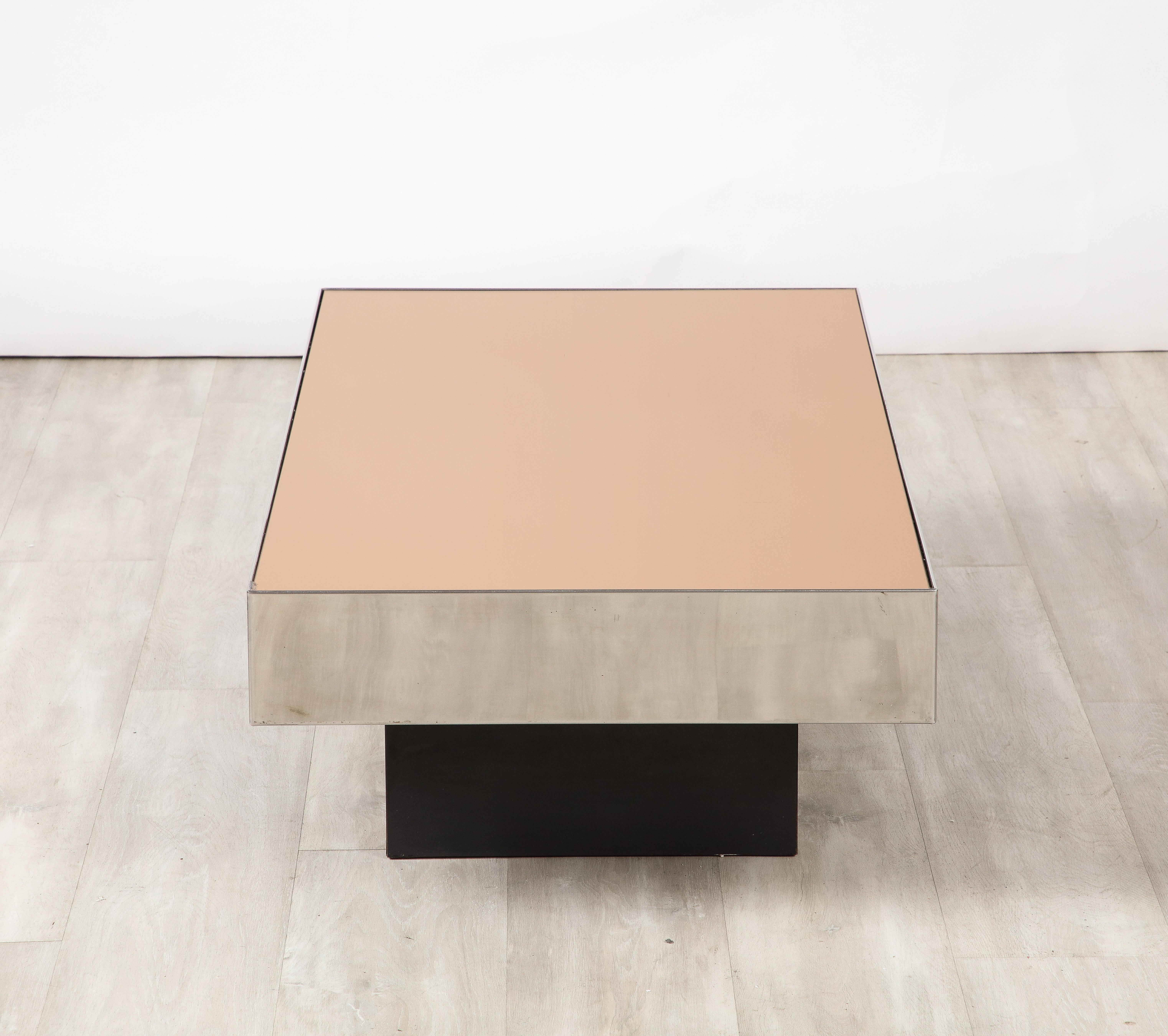 Late 20th Century Willy Rizzo Att. Italian 1970's Rose Gold and Chrome Rectangular Coffee Table  For Sale