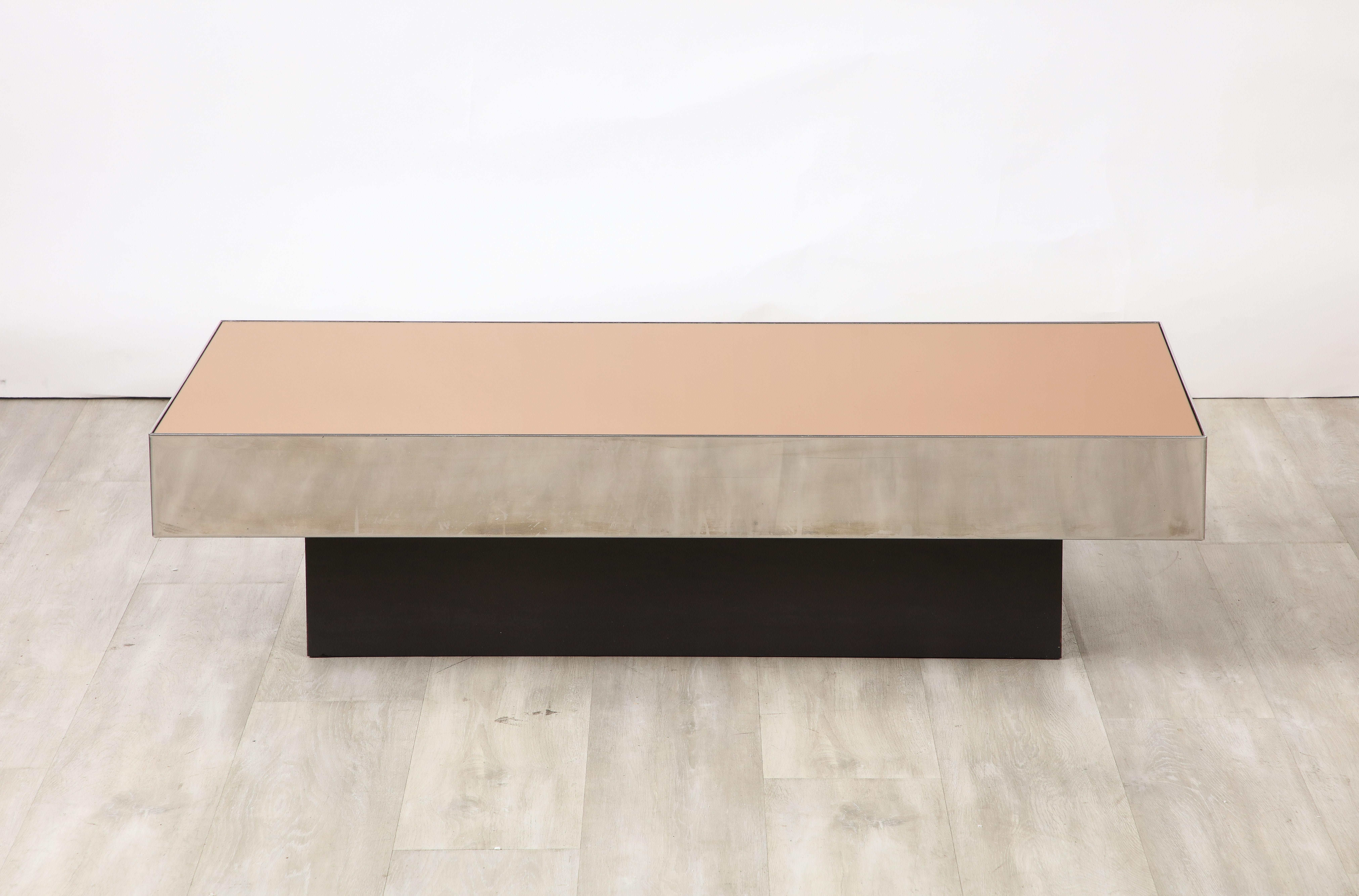 Willy Rizzo Att. Italian 1970's Rose Gold and Chrome Rectangular Coffee Table  For Sale 1
