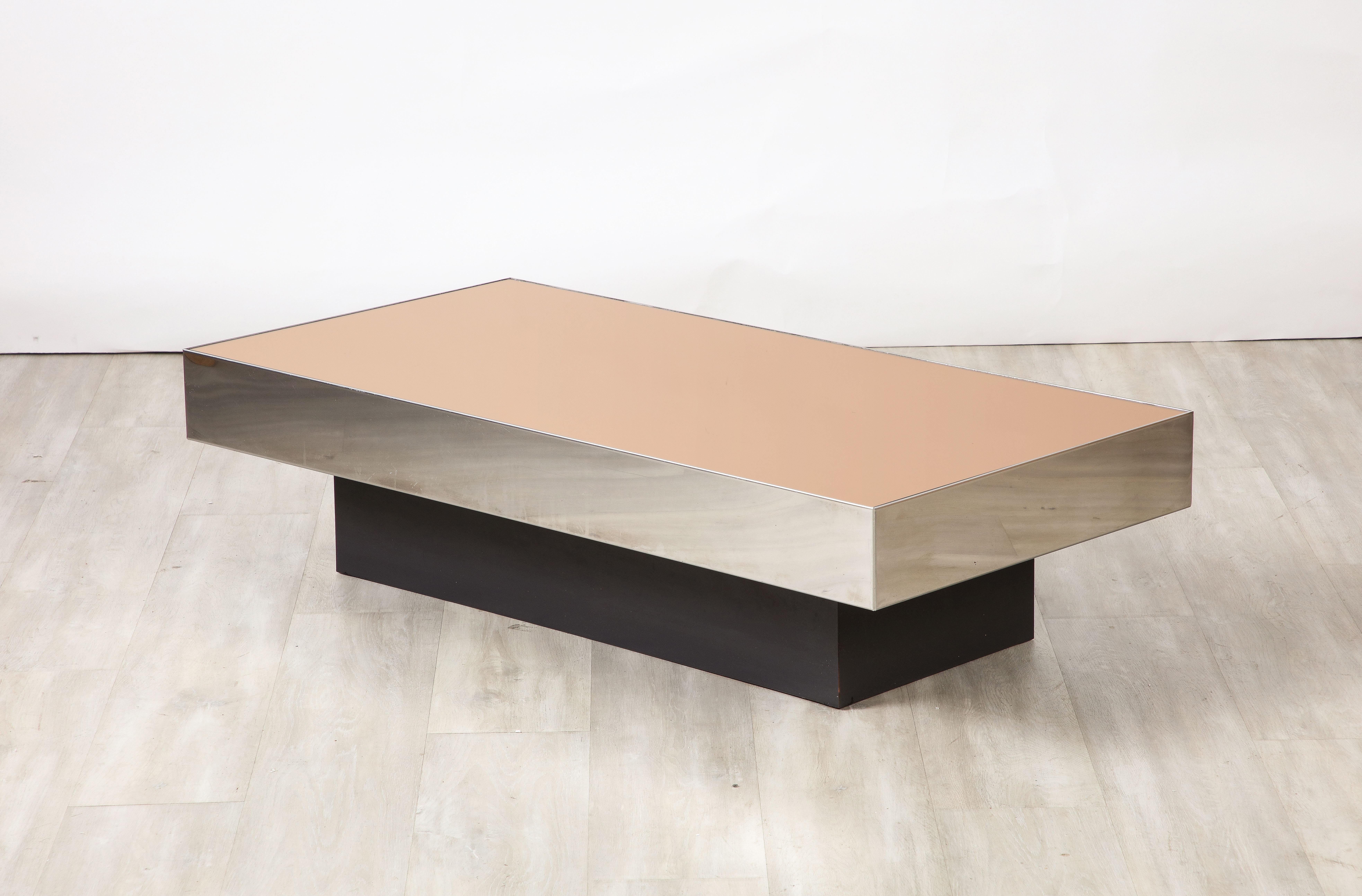 Willy Rizzo Att. Italian 1970's Rose Gold and Chrome Rectangular Coffee Table  For Sale 2