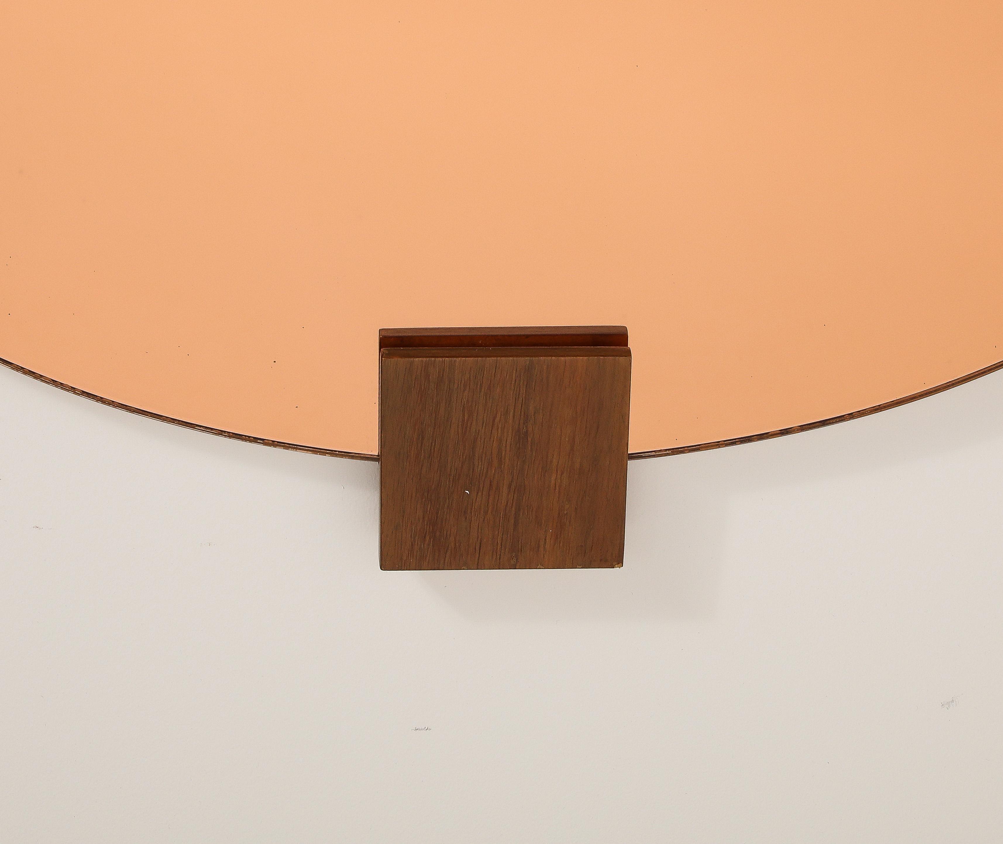Espejo de pared circular italiano de cristal dorado rosa de los años 70 finales del siglo XX en venta