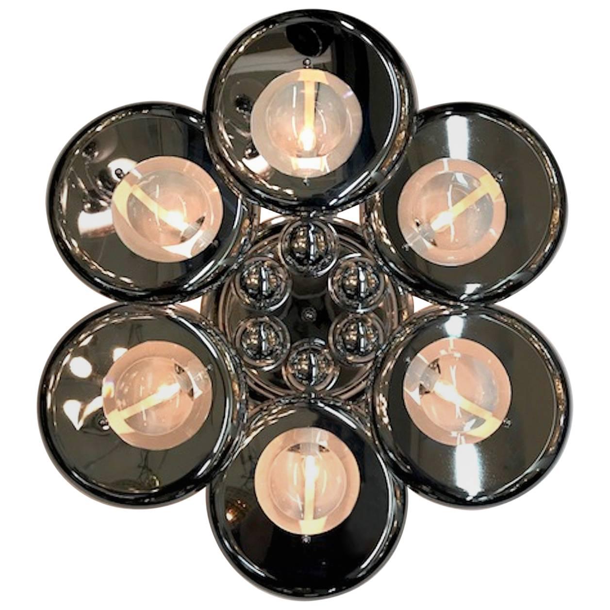 Italian 1970s Sculptural Chrome and Glass Lens Sconce