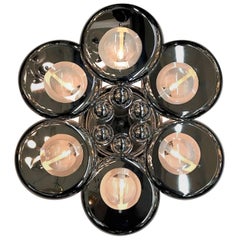 Italian 1970s Sculptural Chrome and Glass Lens Sconce