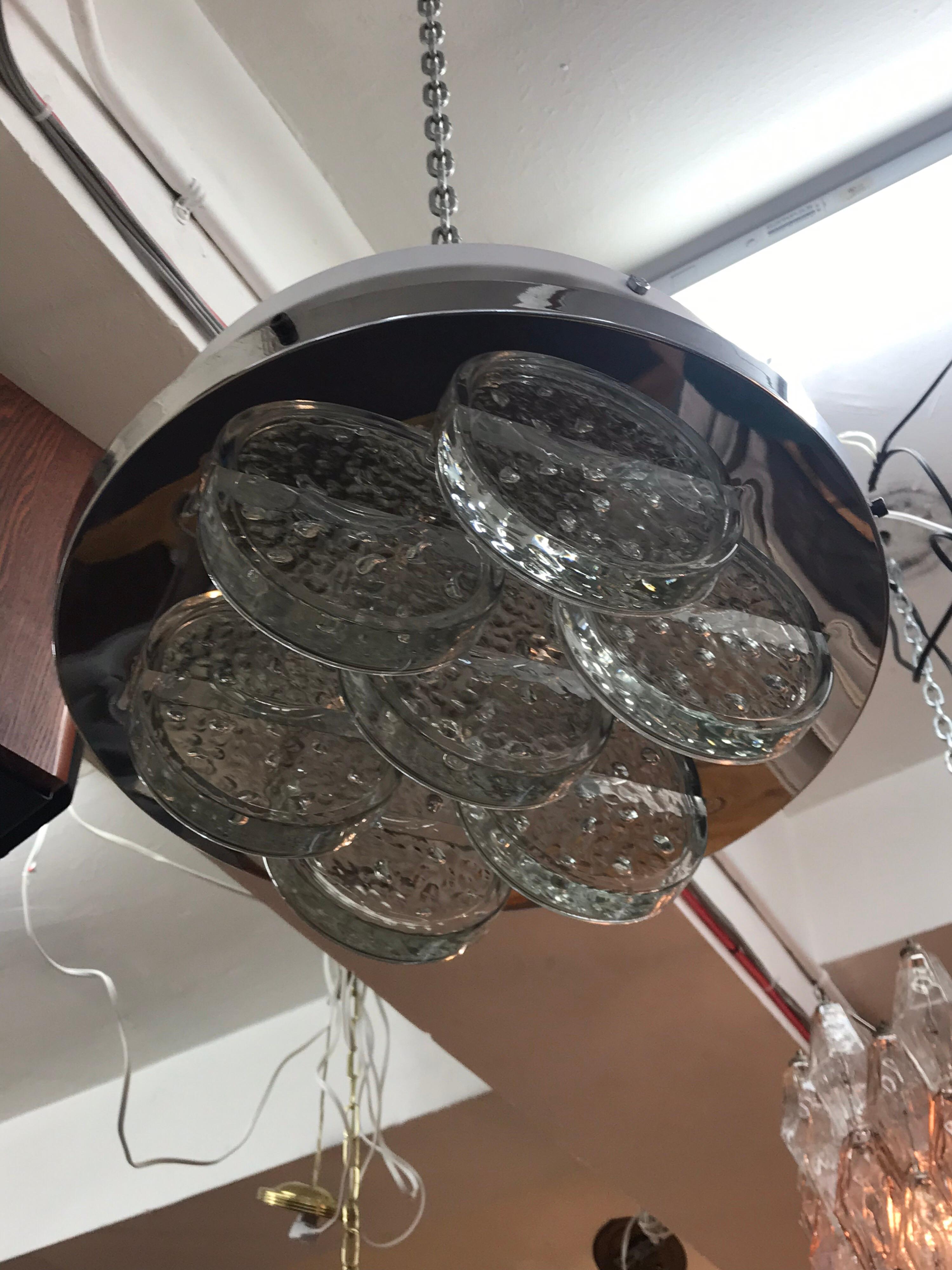 Italian 1970s Sculptural Glass Disk Light Fixture 1