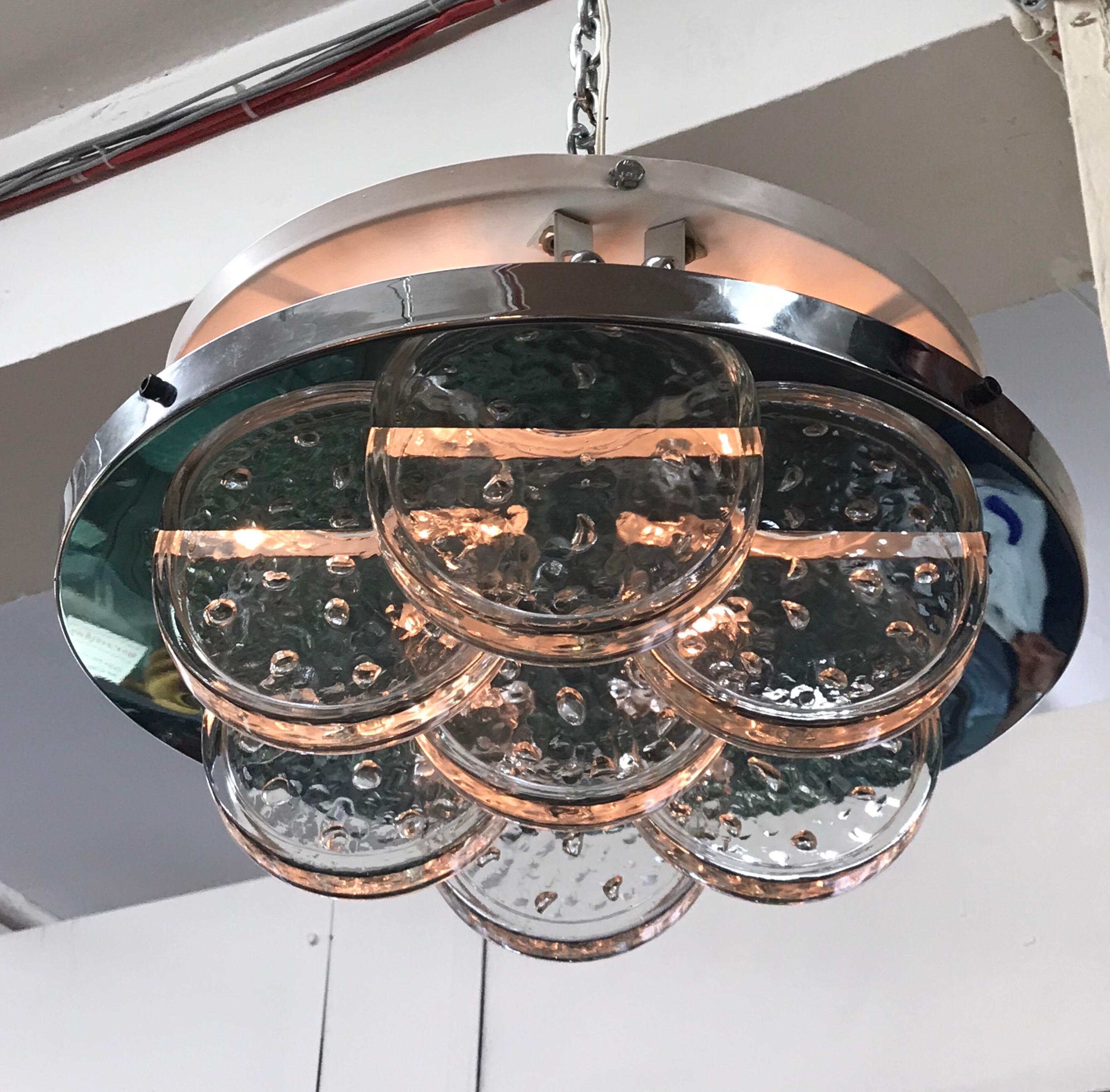 Italian 1970s Sculptural Glass Disk Light Fixture 2