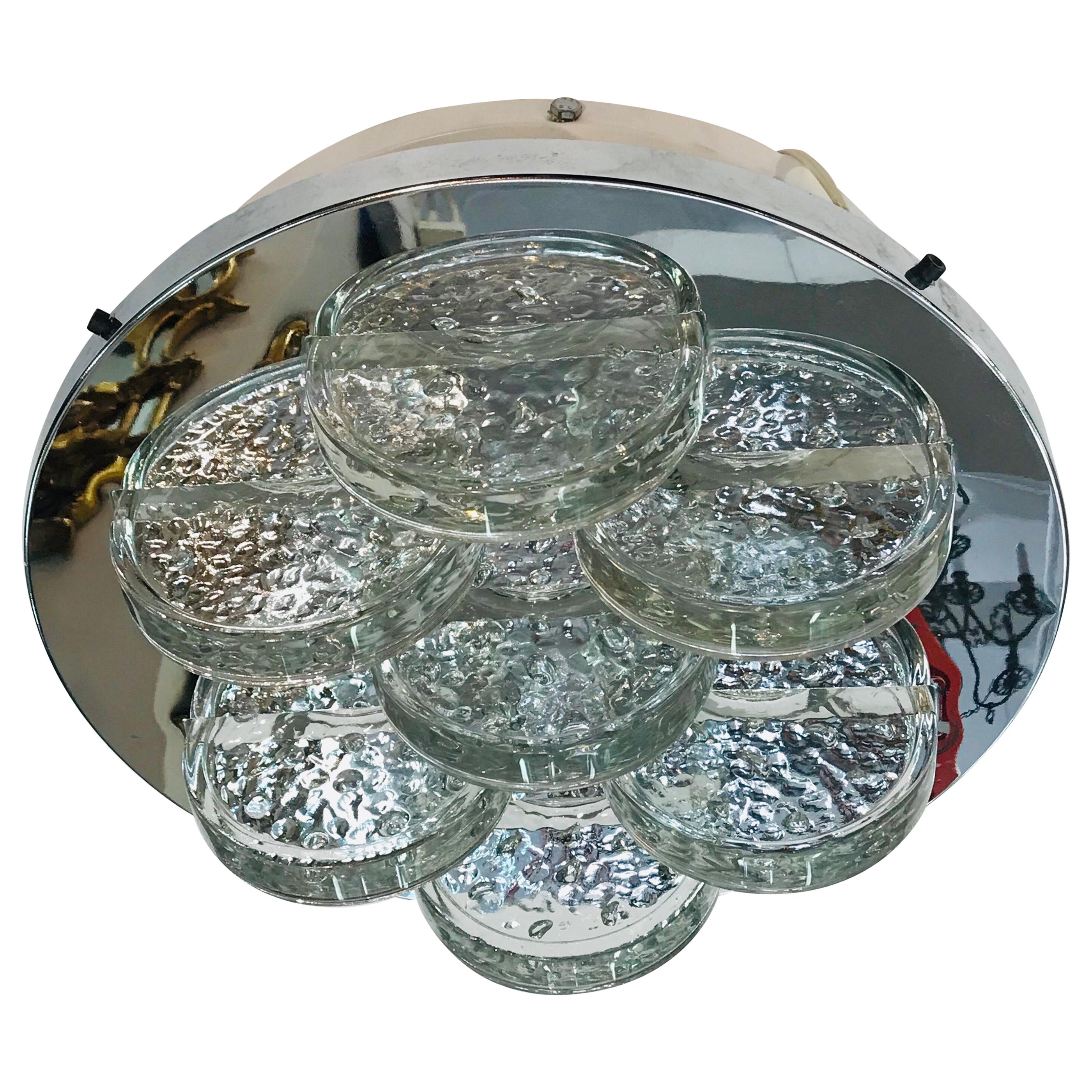 Italian 1970s Sculptural Glass Disk Light Fixture