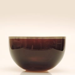Italian 1970s Serving Bowl in Brown Murano Glass and Nickel Rim