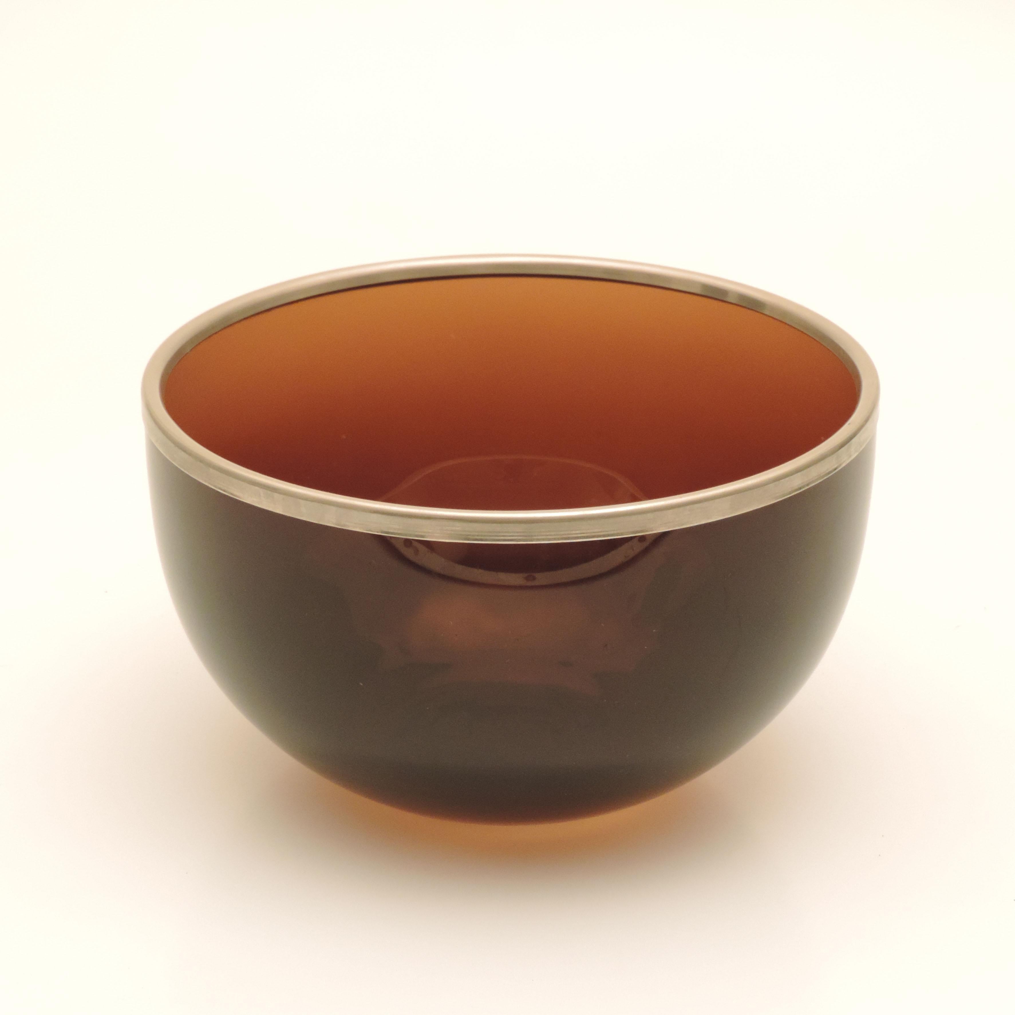 Italian 1970s Serving Bowl in Brown Murano Glass and Nickel Rim In Good Condition In Milan, IT