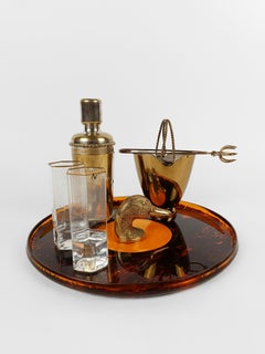 Italian 1970s Serving Round Tray in Indian Yellow Lucite and Faux Tortoiseshell